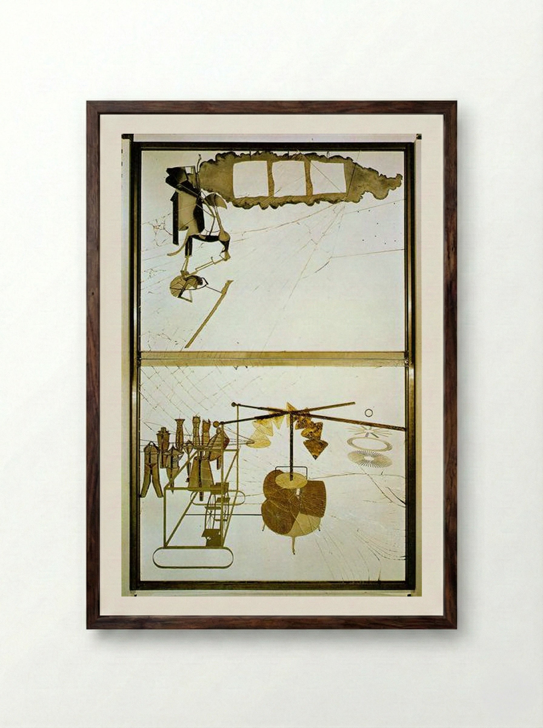 The Bride Stripped Bare by Her Bachelors, Even (The Large Glass) - Marcel Duchamp - Framed Print Dark Wood