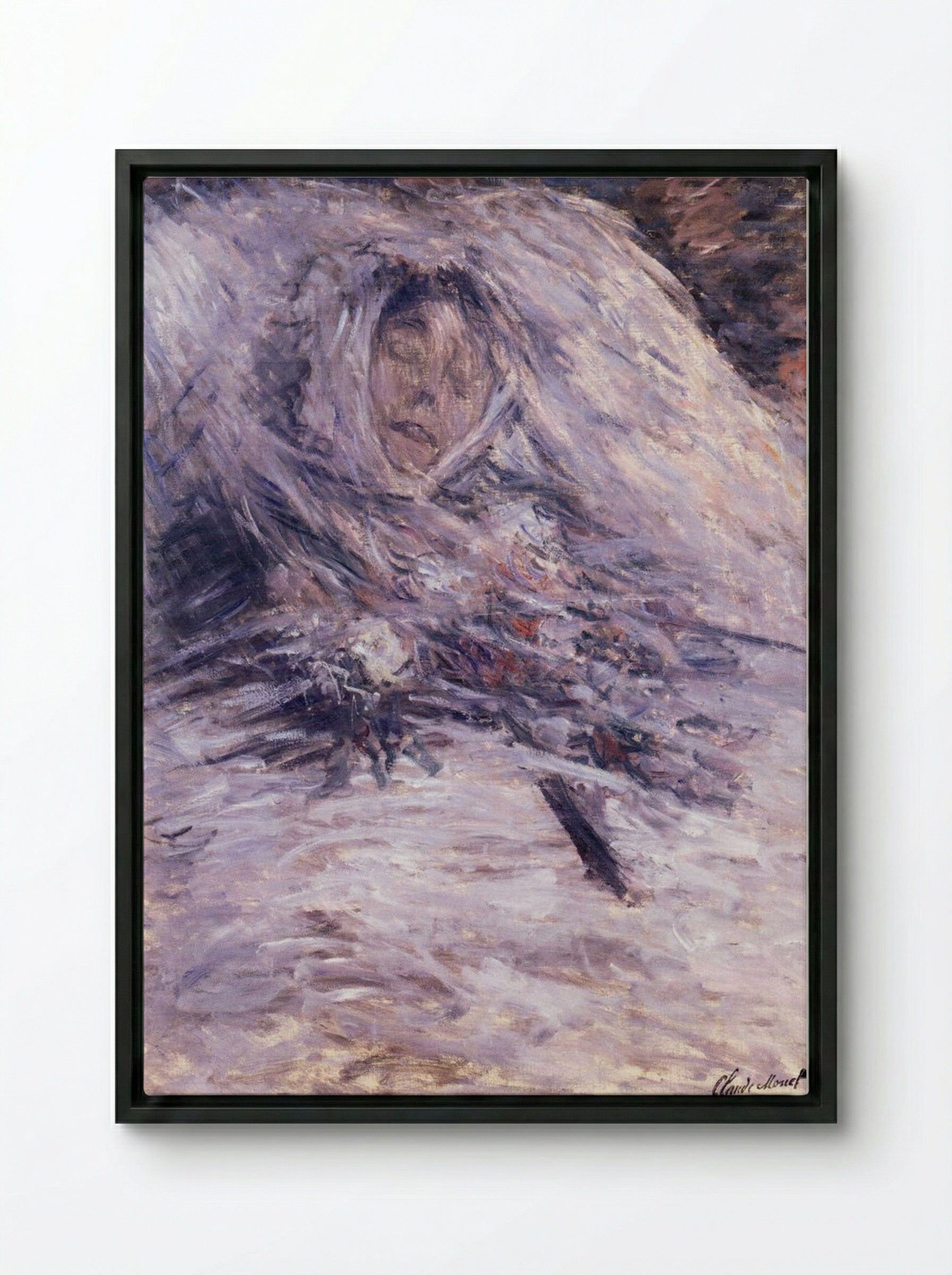 Camille Monet on Her Deathbed - Claude Monet - Framed Canvas Black