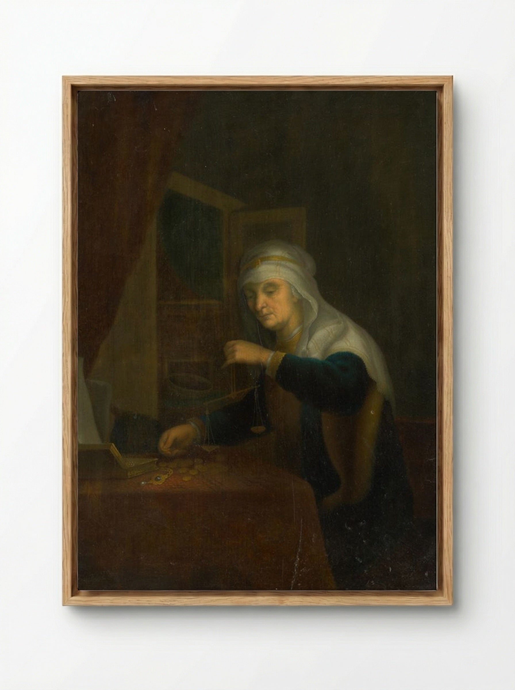 The Weighing of Gold - Pieter de Hooch - Framed Canvas Wood