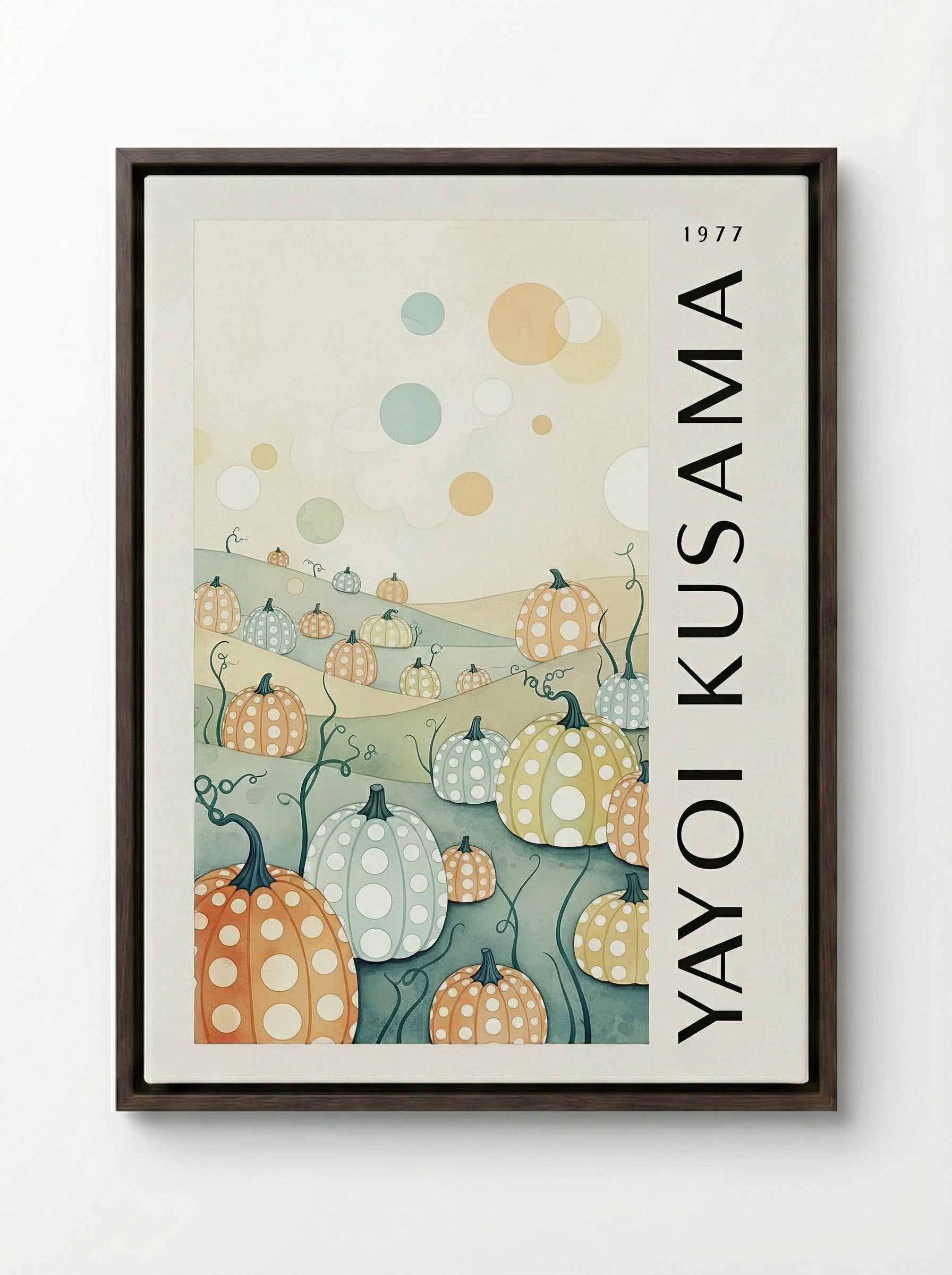 Pumpkins - Yayoi Kusama - Framed Canvas Dark Wood