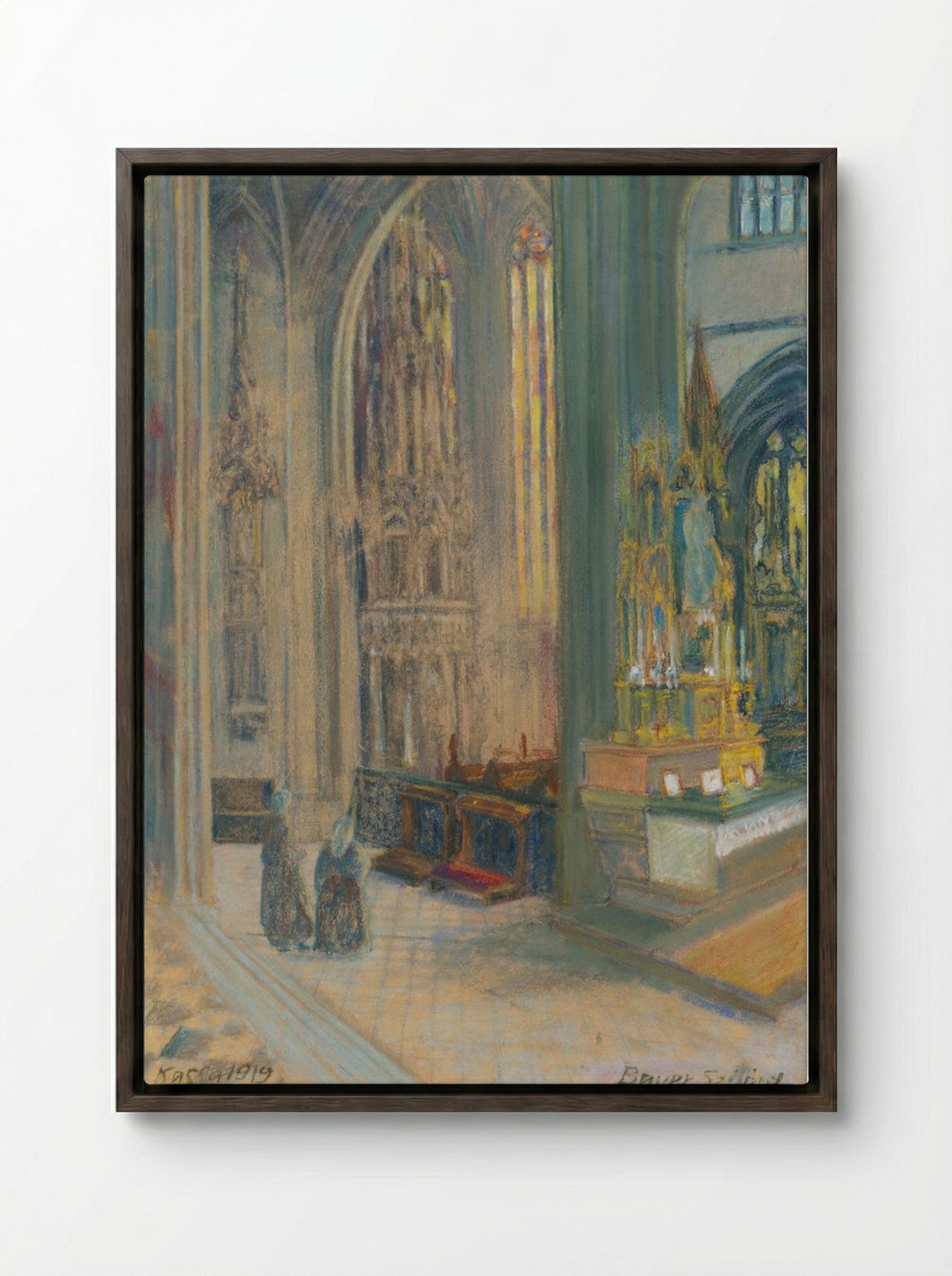Interior of Košice Cathedral - Konstantin Bauer - Framed Canvas Dark Wood