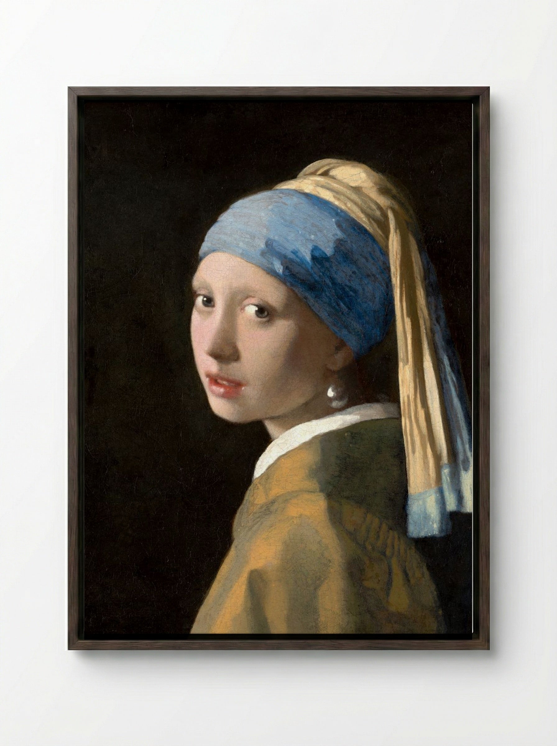Girl with a Pearl Earring - Johannes Vermeer - Framed Canvas Dark Wood