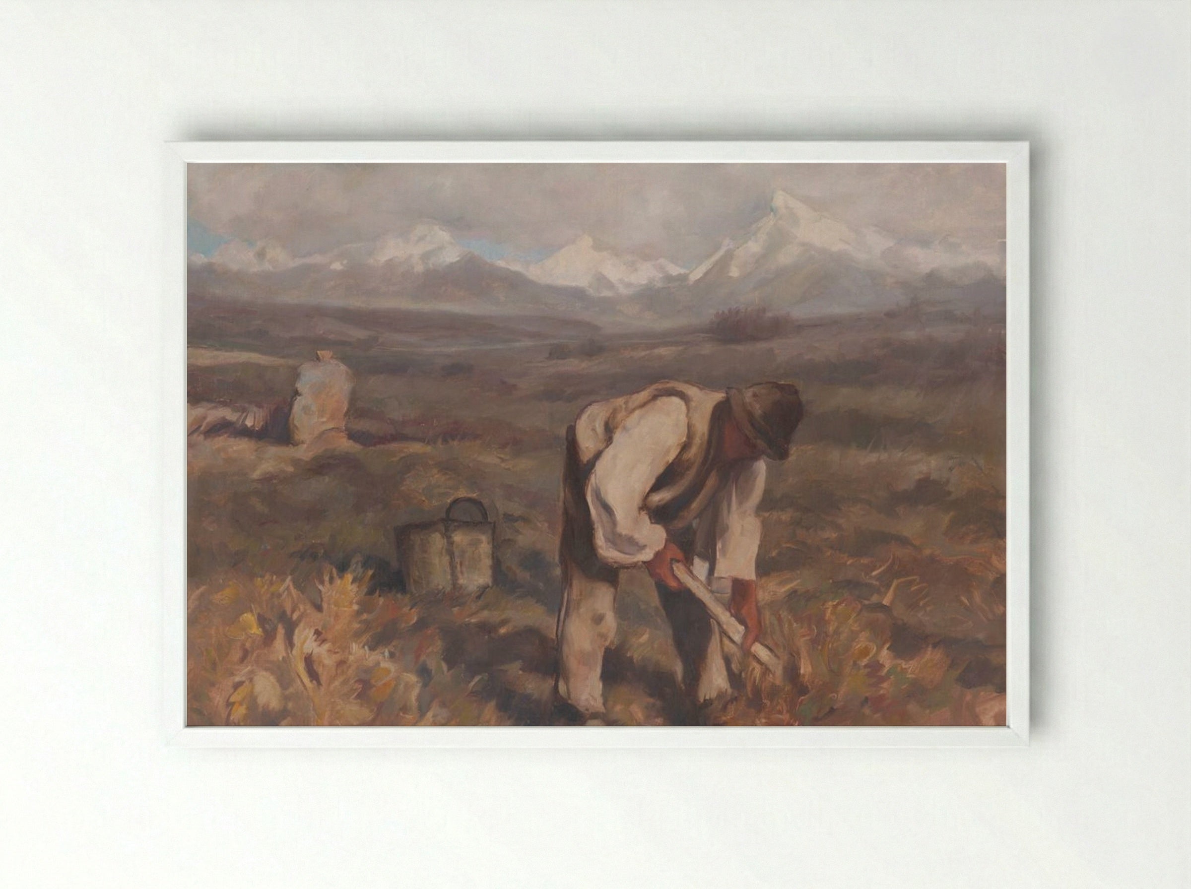 Autumn Work (Potato Digging) - Zolo Palugyay - Framed Print White