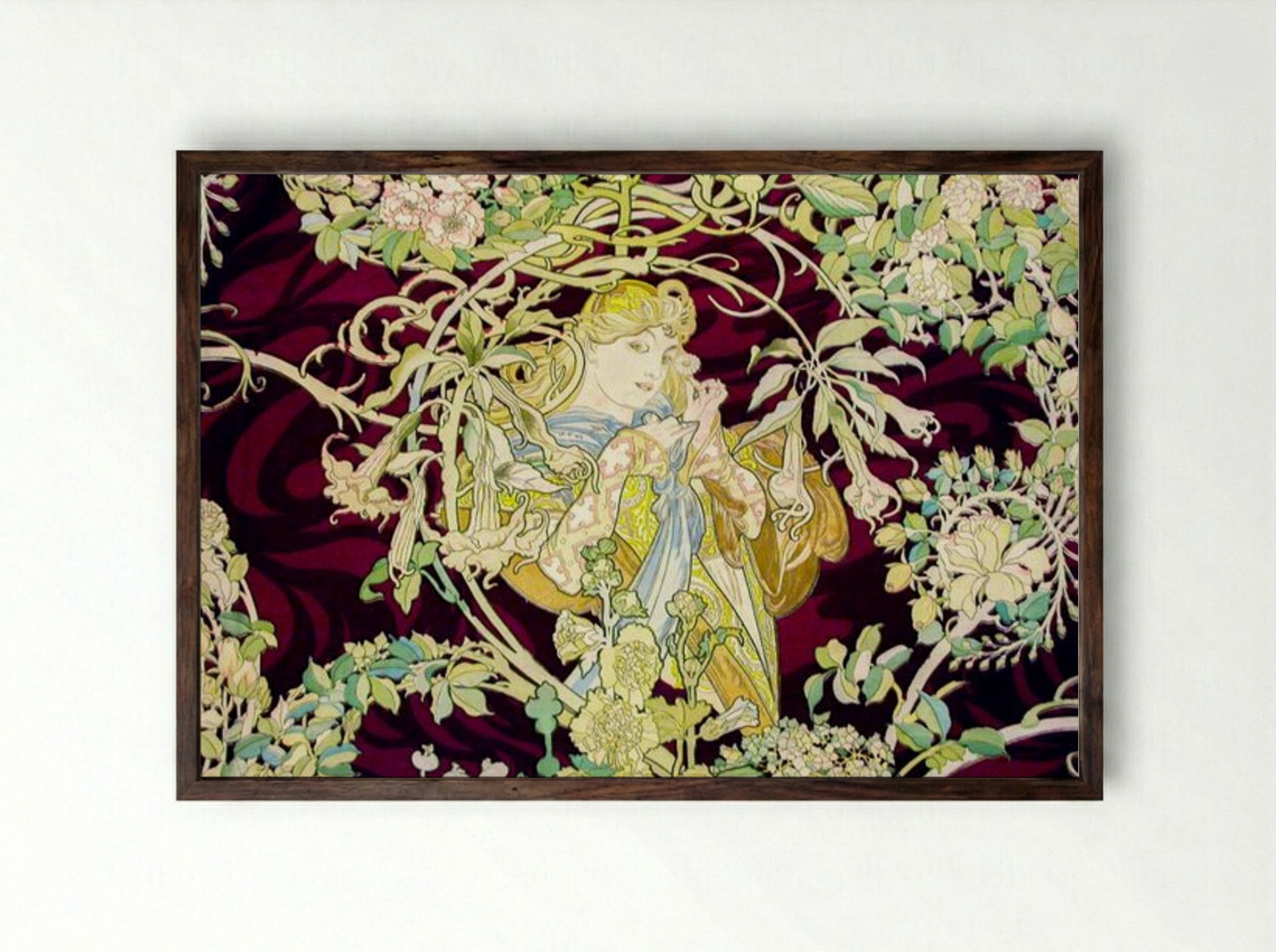 Femme à la Marguerite (Woman with Daisy) - Alphonse Mucha - Framed Print Dark Wood