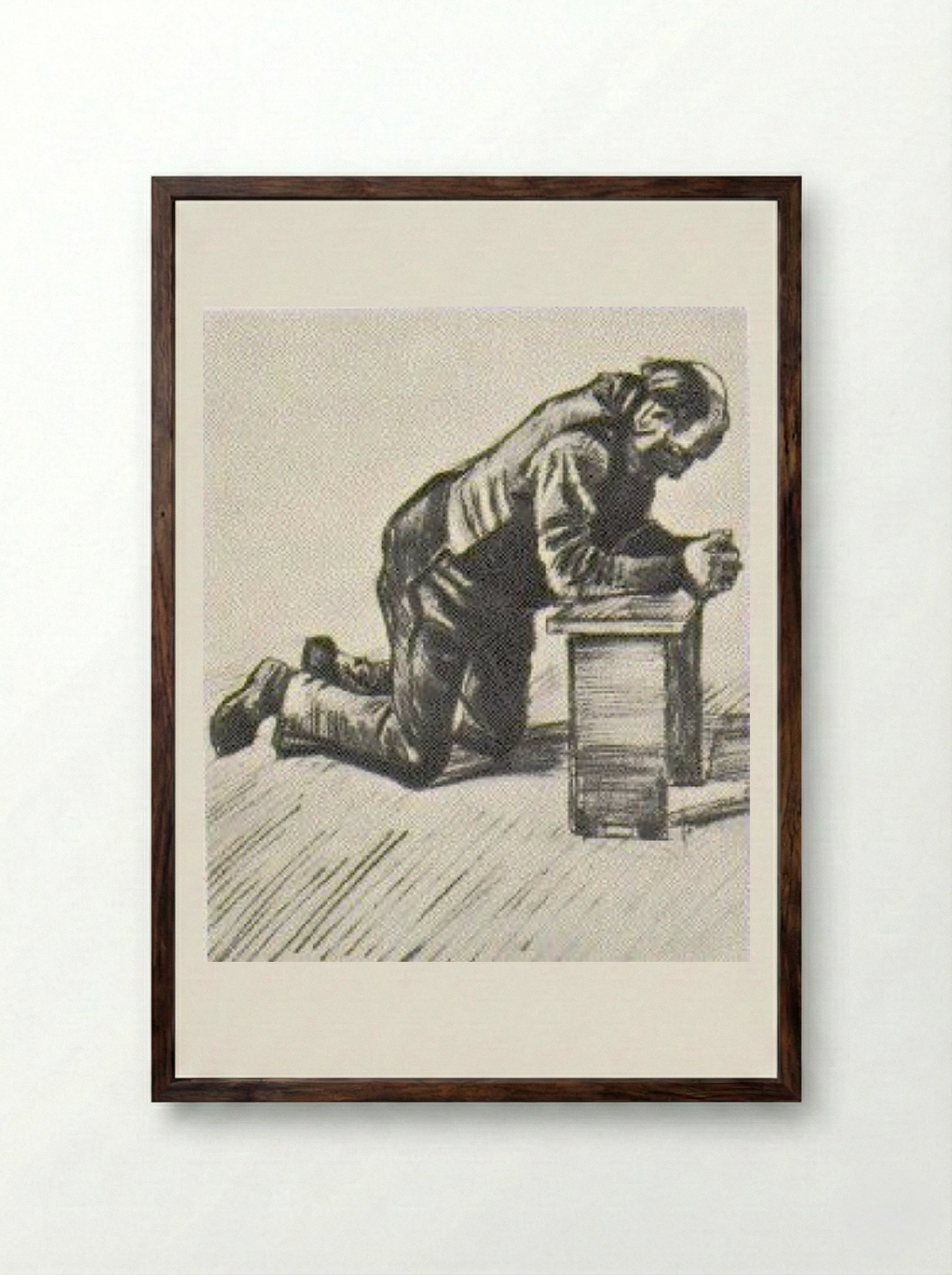 Man Praying - Käthe Kollwitz - Framed Print Dark Wood