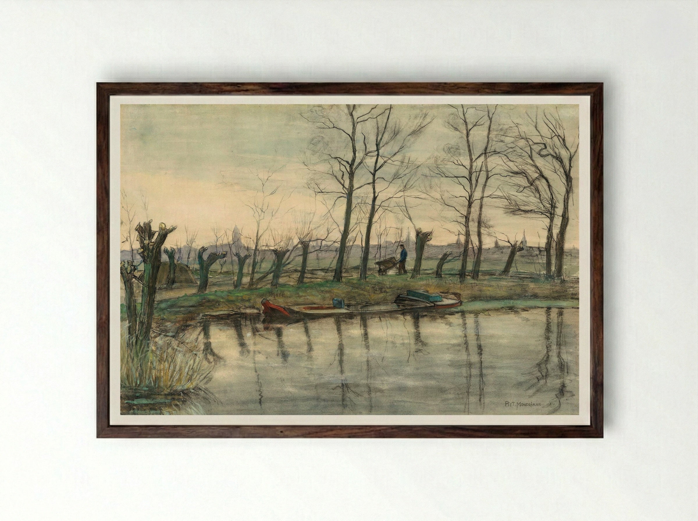 Amsterdam Skyline Viewed from the West - Piet Mondrian - Framed Print Dark Wood