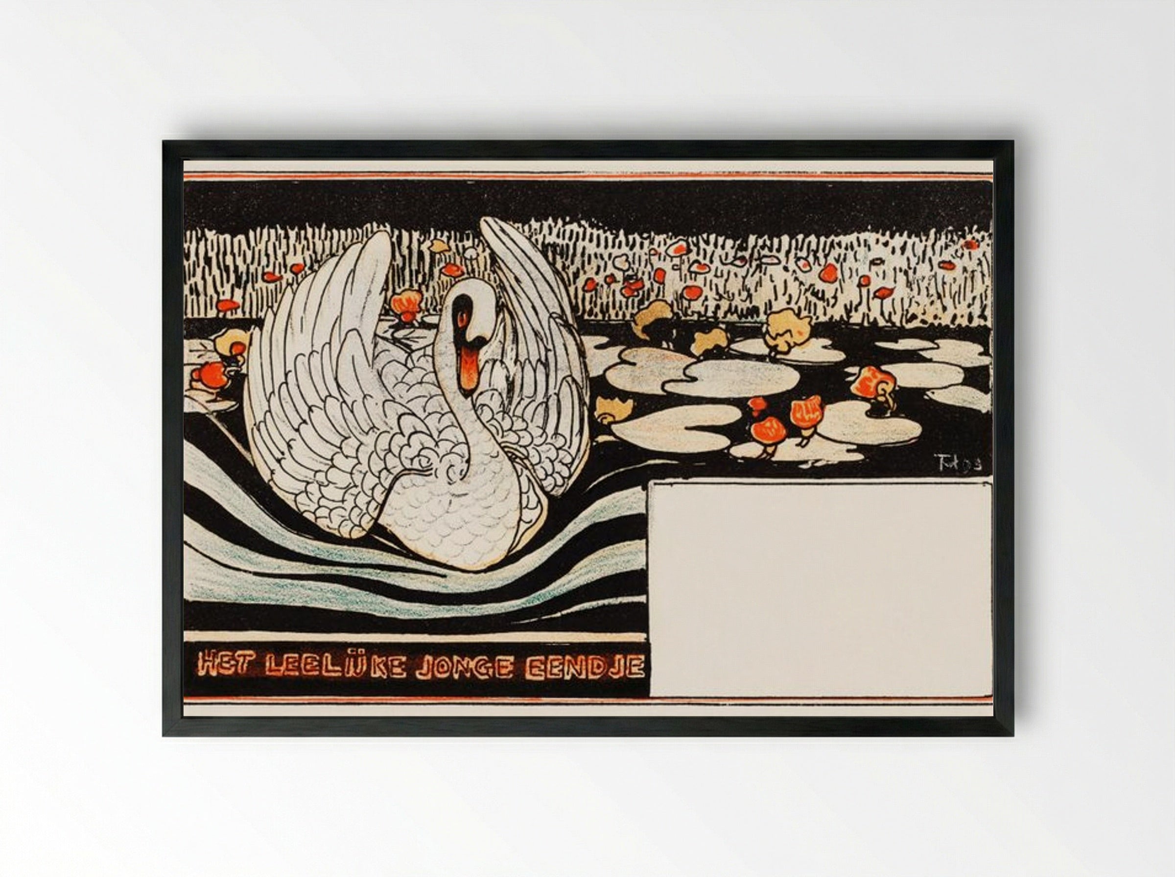 Het leelijke jonge eendje (The Ugly Duckling) - Theo van Hoytema - Framed Print Black