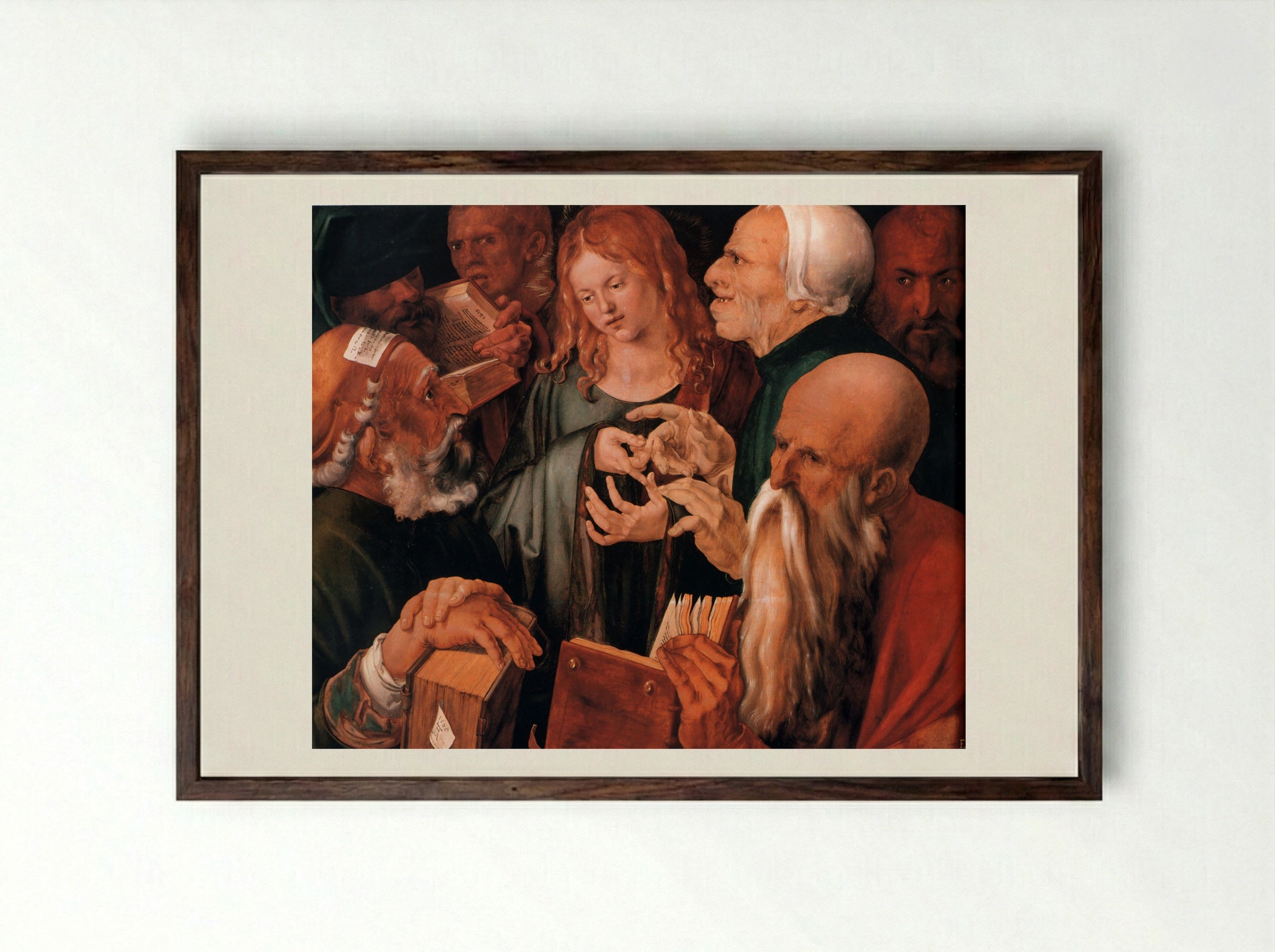 Christ among the Doctors - Albrecht Dürer - Framed Print Dark Wood