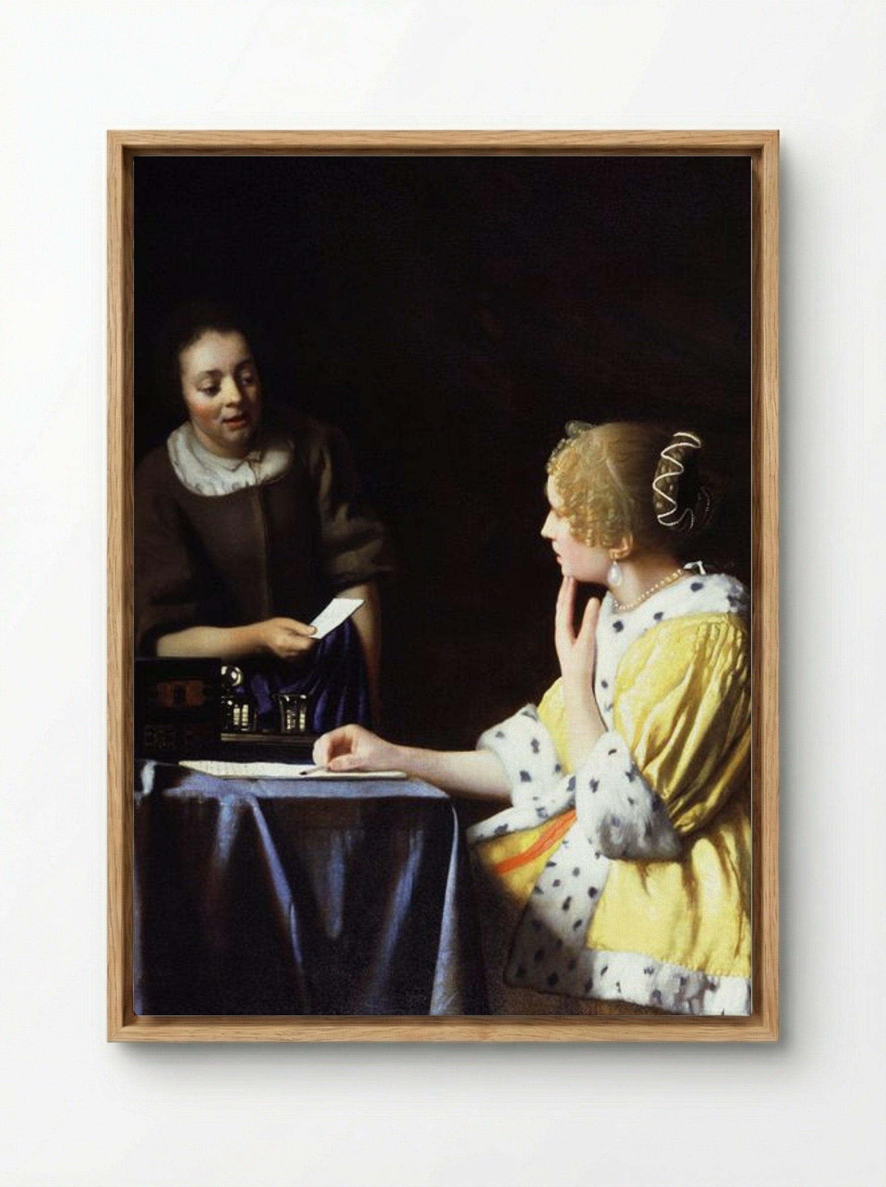 Mistress and Maid - Johannes Vermeer - Framed Canvas Wood