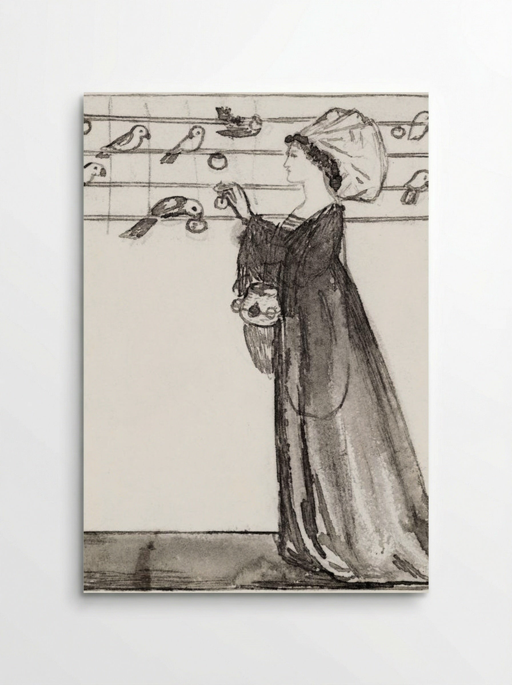 Study of a Lady Feeding Parrots - Edward Burne-Jones - Poster
