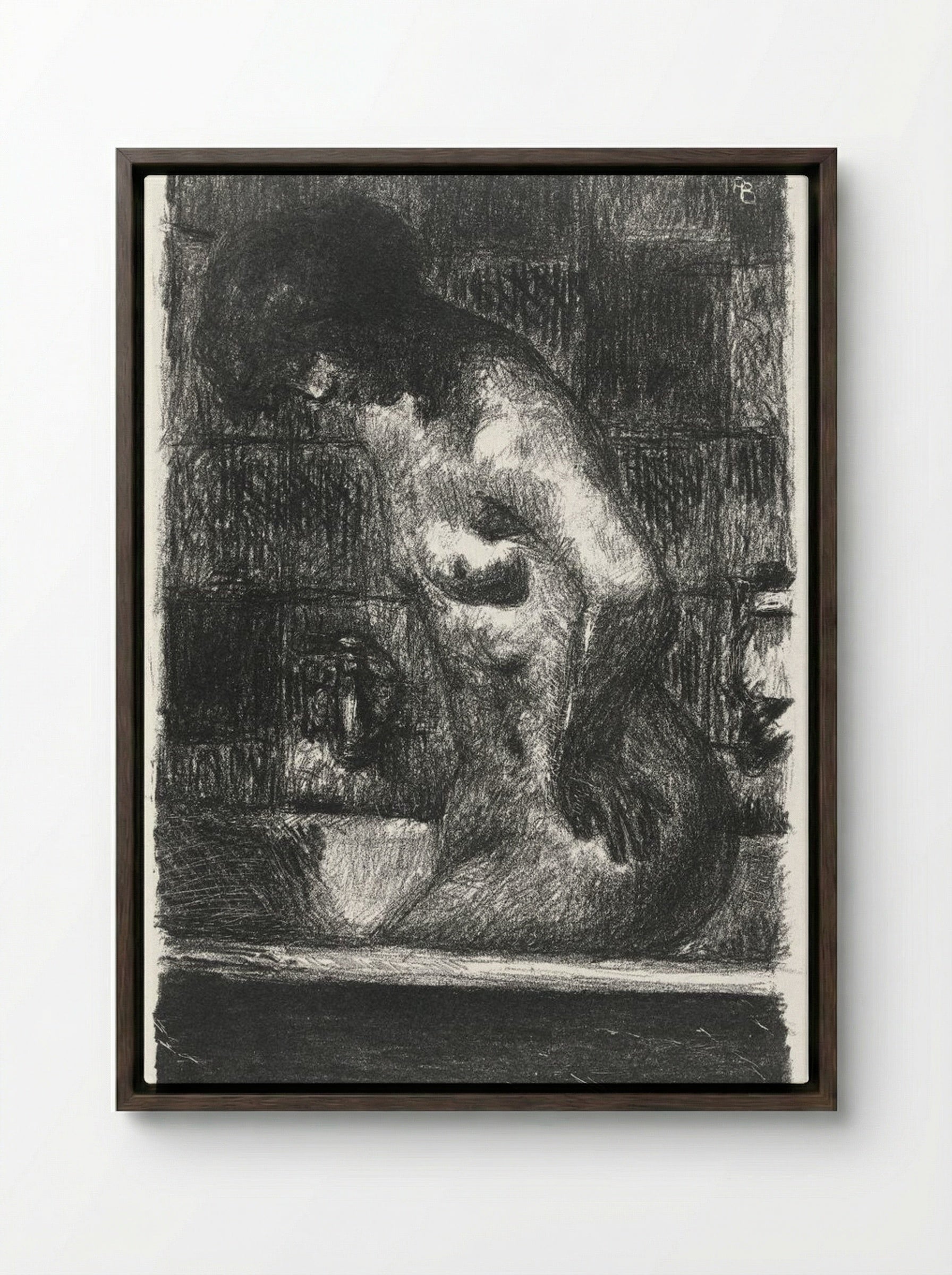 Woman Standing in Her Bathtub - Pierre Bonnard - Framed Canvas Dark Wood
