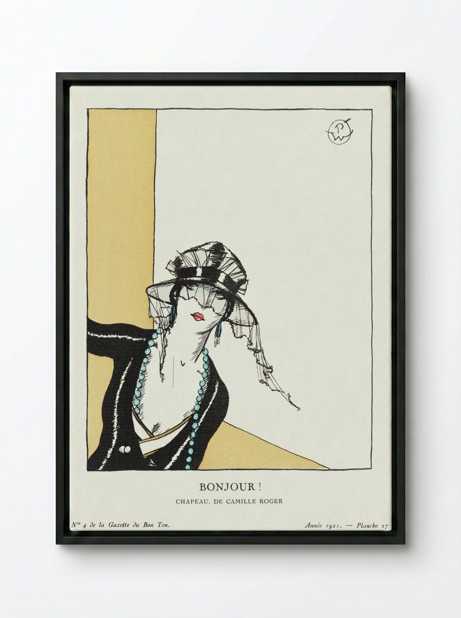 Bonjour! Chapeau de Camille Roger - Porter Woodruff - Framed Canvas Black