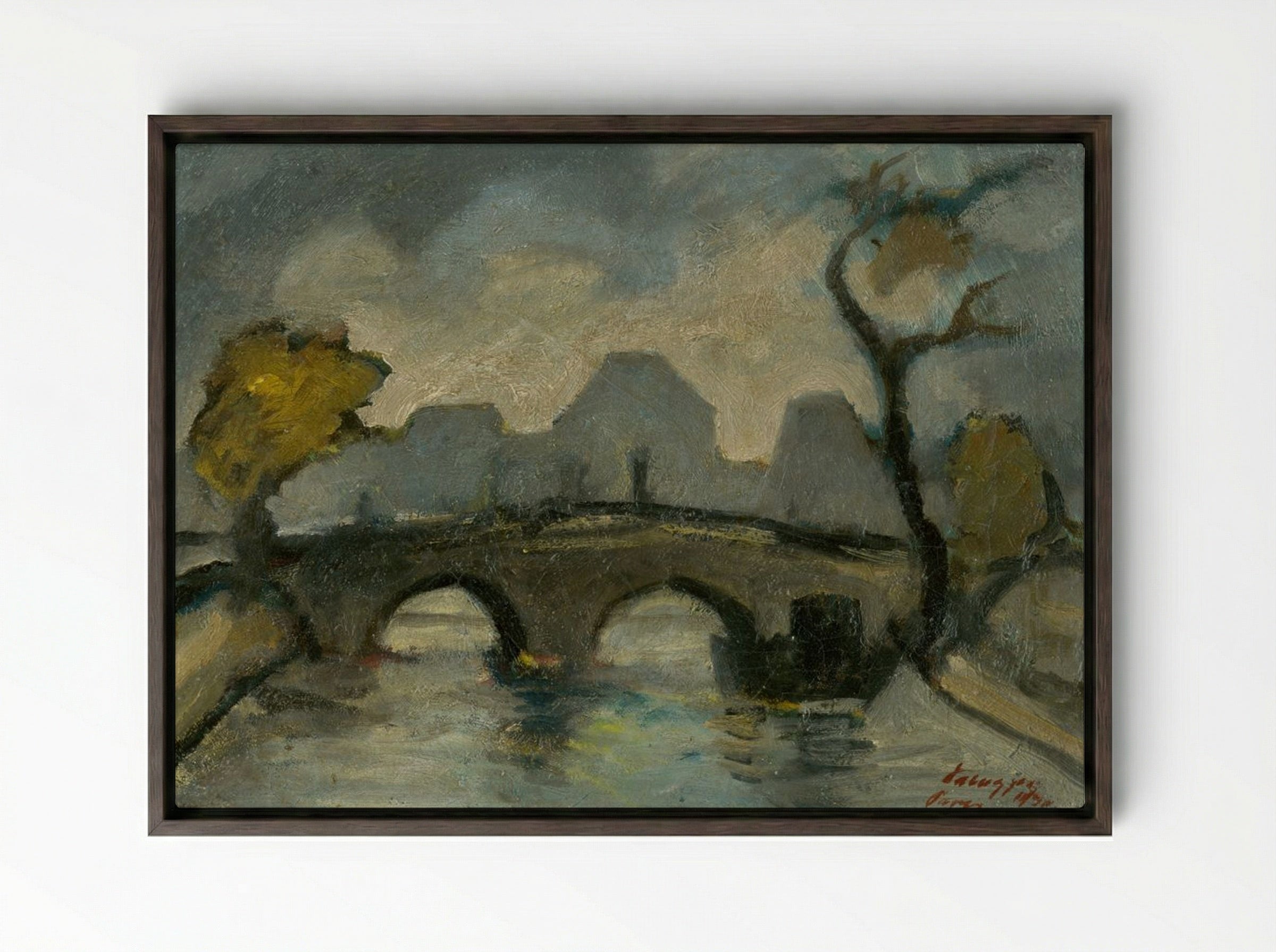 Bridge in Paris (Pont Marie) - Zolo Palugyay - Framed Canvas Dark Wood