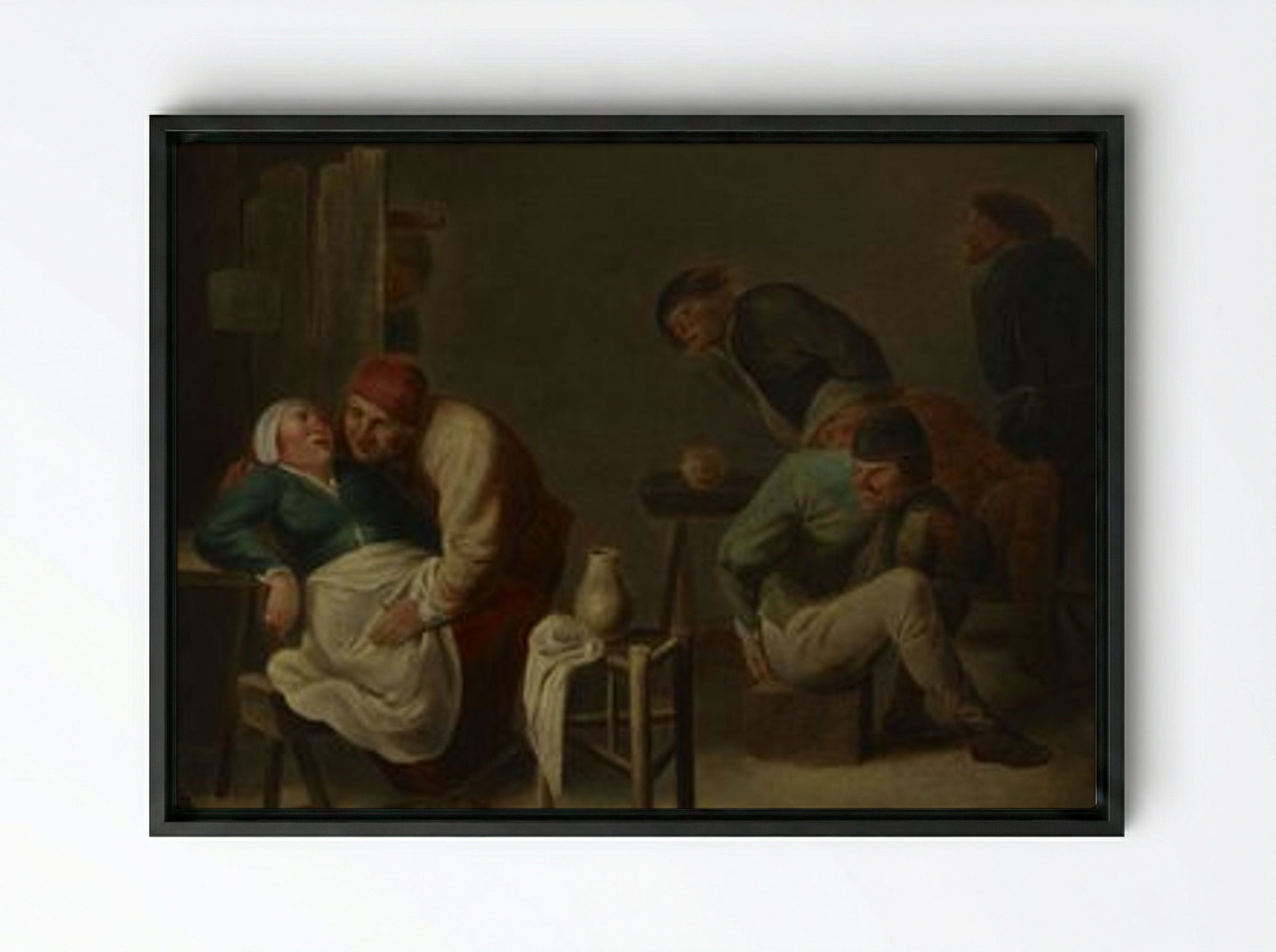 Tavern Scene with Figures - Fine Art Print - Framed Canvas Black