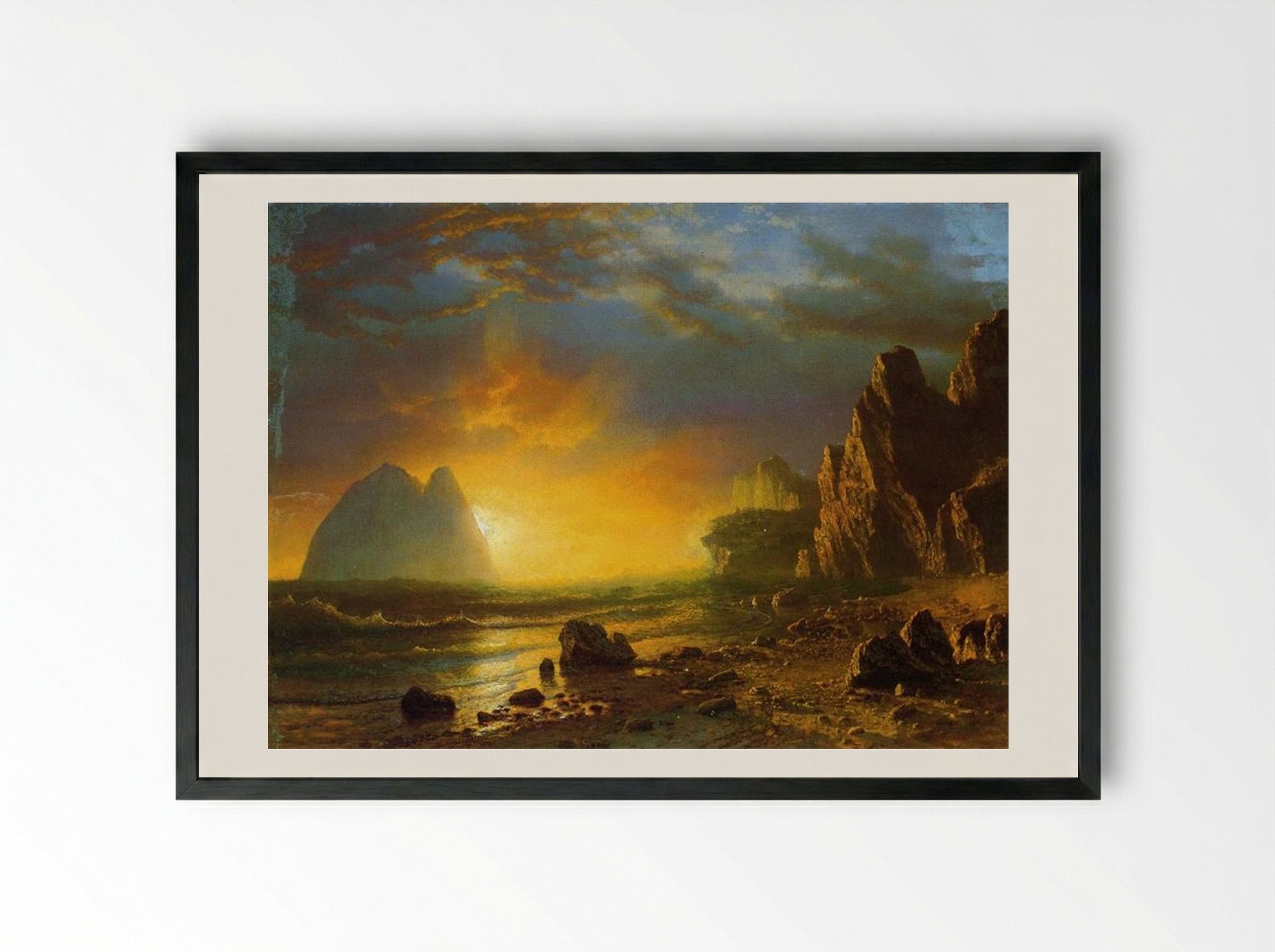 Sunset on the Coast - Albert Bierstadt - Framed Print Black