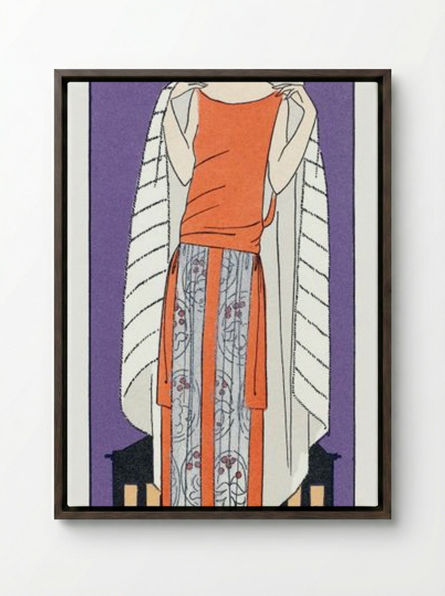 Evening Dress and Cape - Philippe et Gaston - Framed Canvas Dark Wood