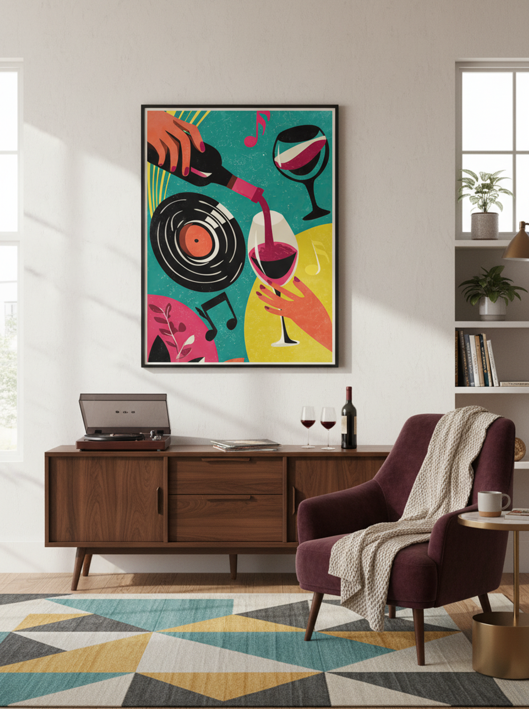 The Music and Wine Social Club – Retro Pop Art Print - Lifestyle