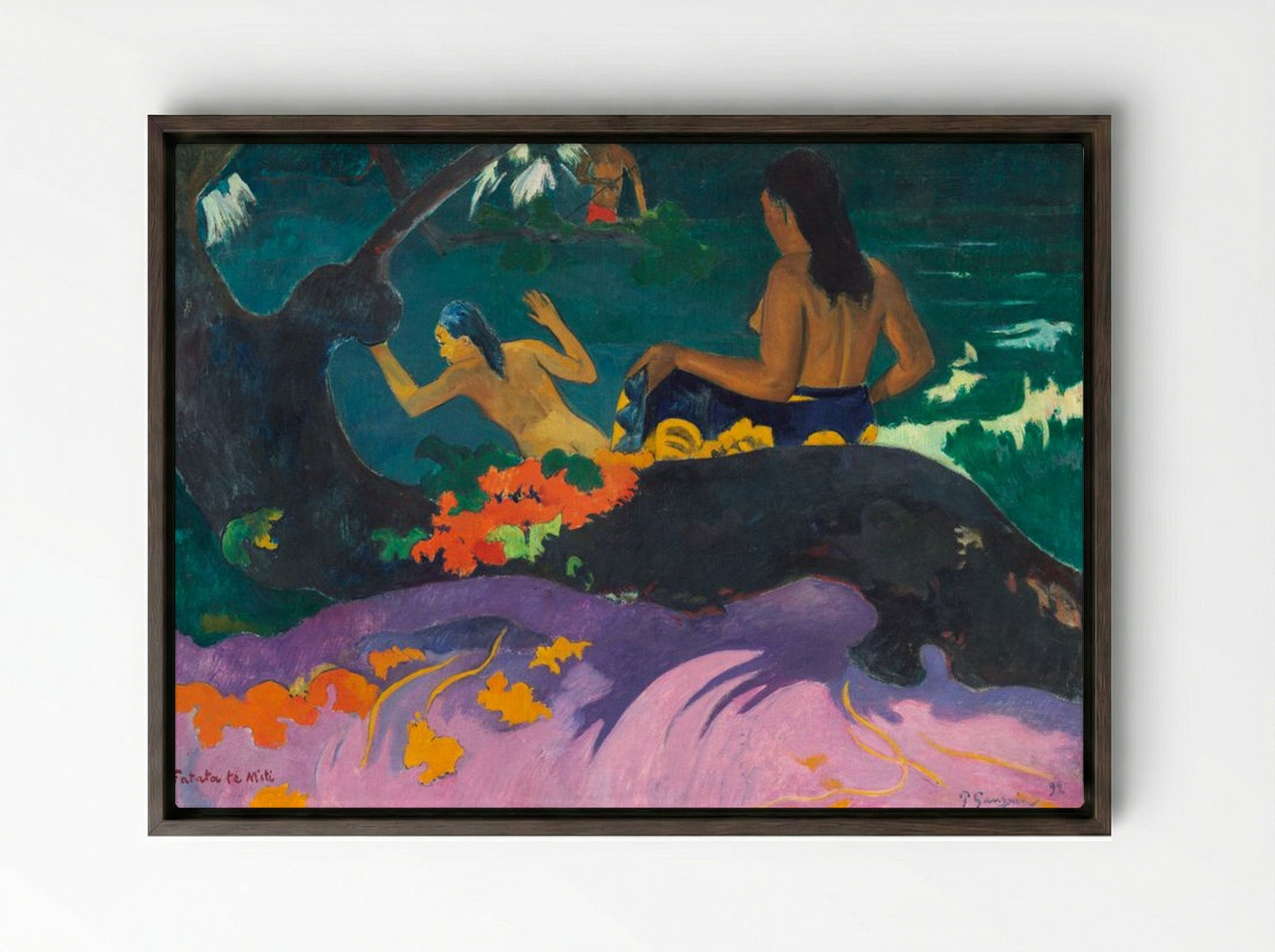 By the Sea (Fatata te Miti) - Paul Gauguin - Framed Canvas Dark Wood