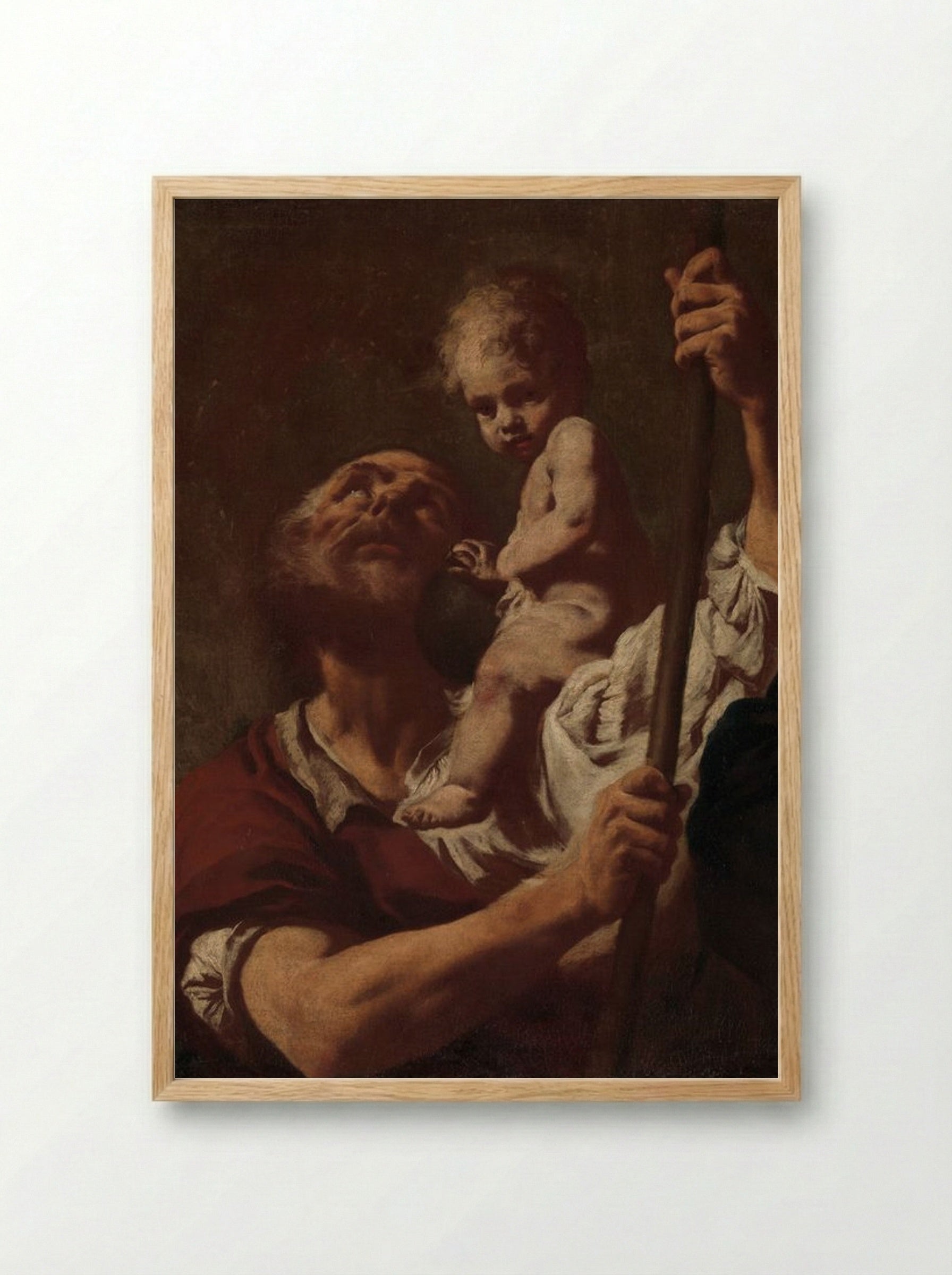 Saint Christopher Carrying the Infant Christ - Giovanni Battista Piazzetta - Framed Print Wood