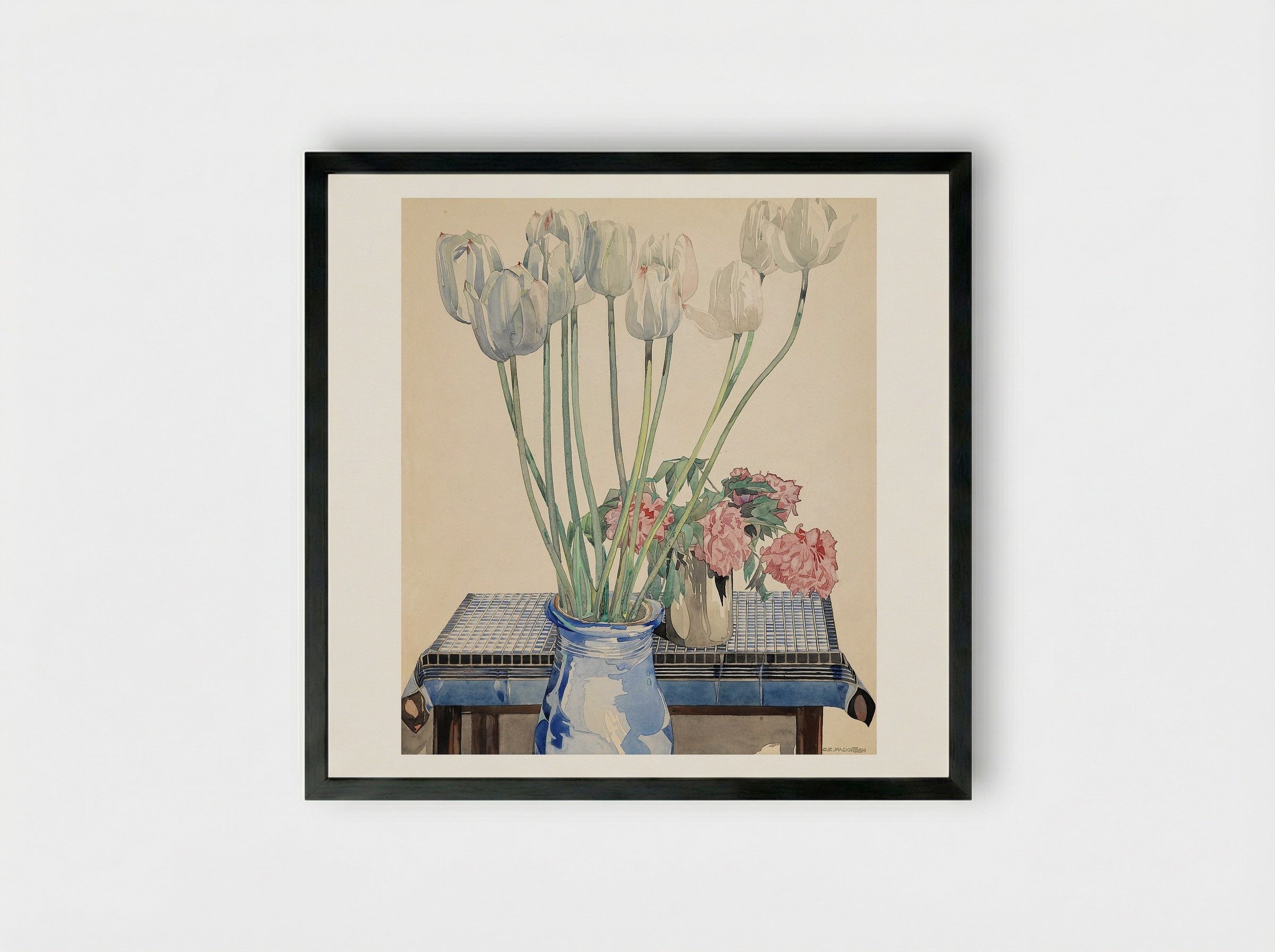 White Tulips - Charles Rennie Mackintosh - Framed Print Black