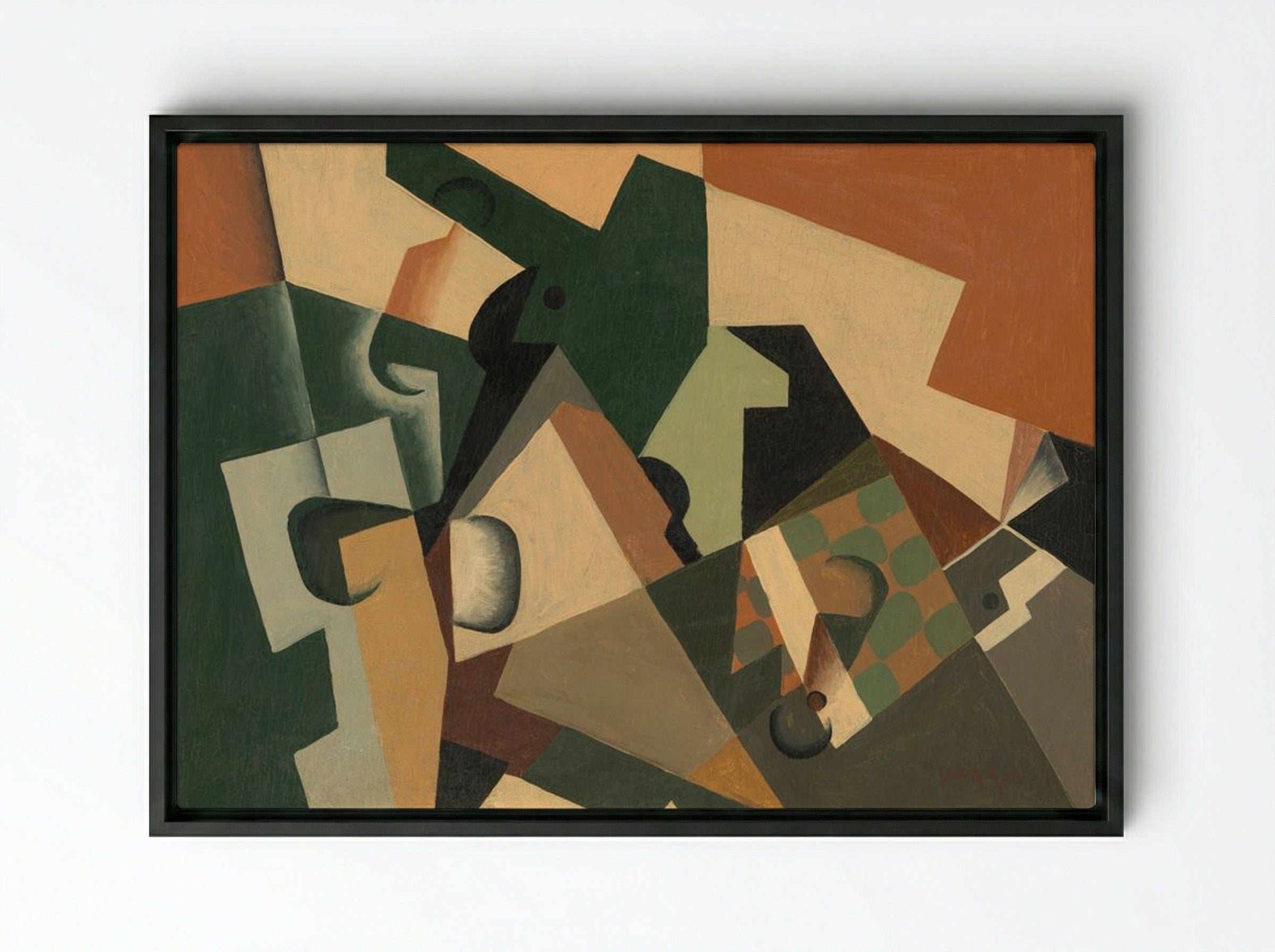 Glass and Checkerboard - Juan Gris - Framed Canvas Black