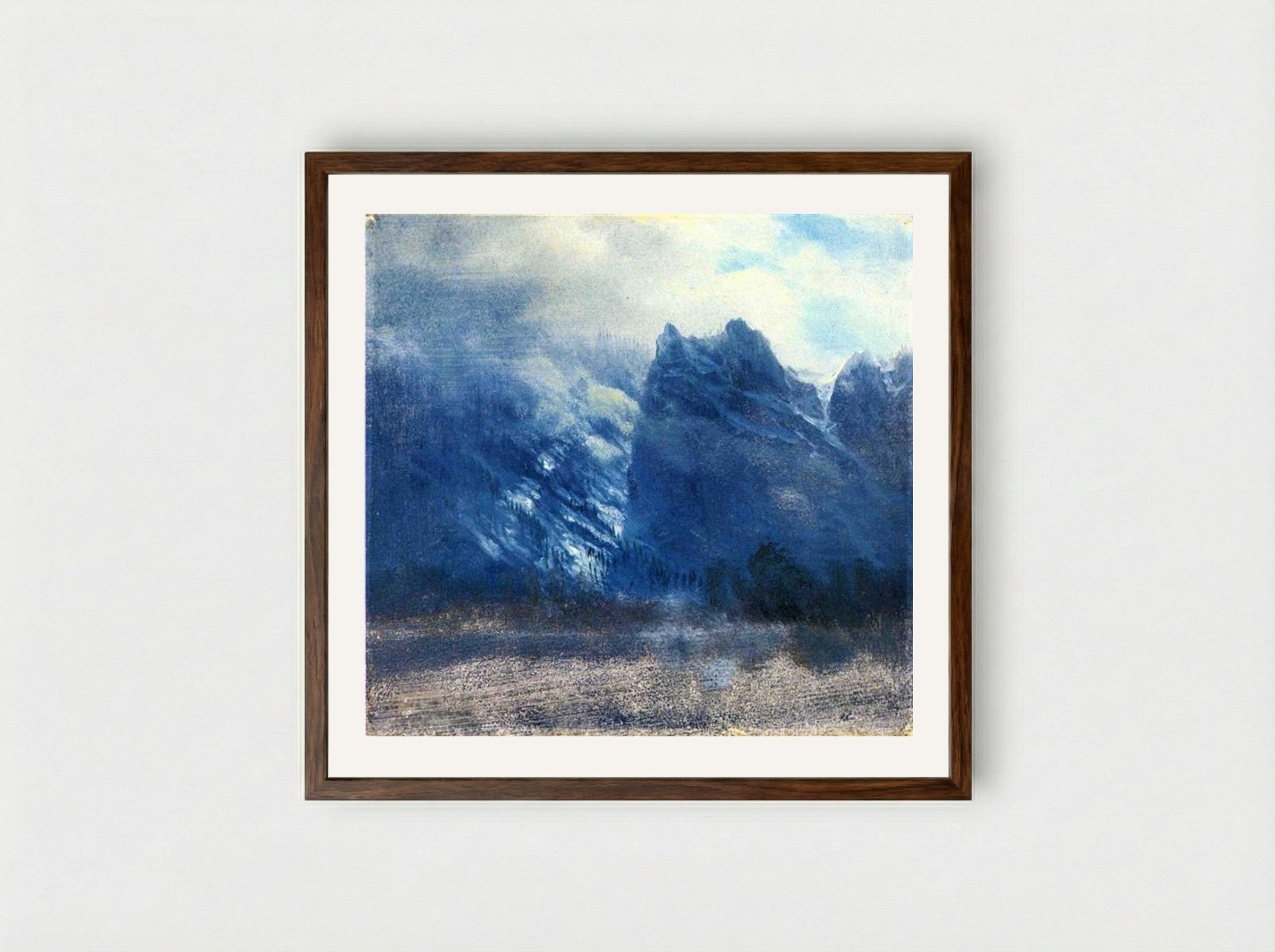 Yosemite Valley Twin Peaks - Albert Bierstadt - Framed Print Dark Wood