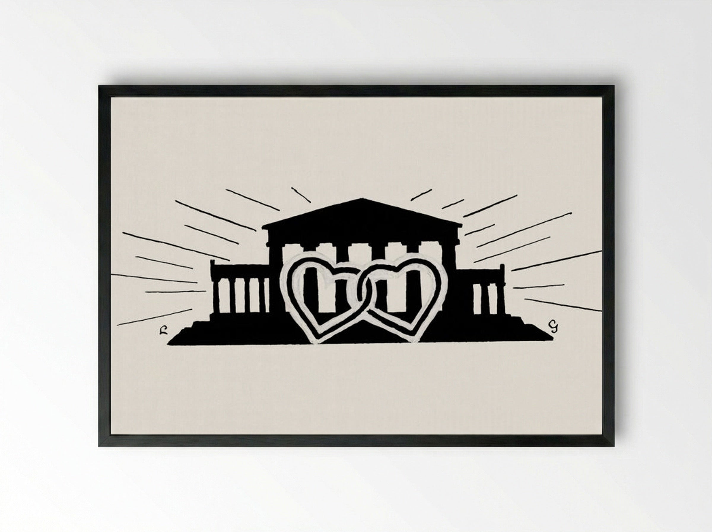 Temple with Two Hearts - Leo Gestel - Framed Print Black