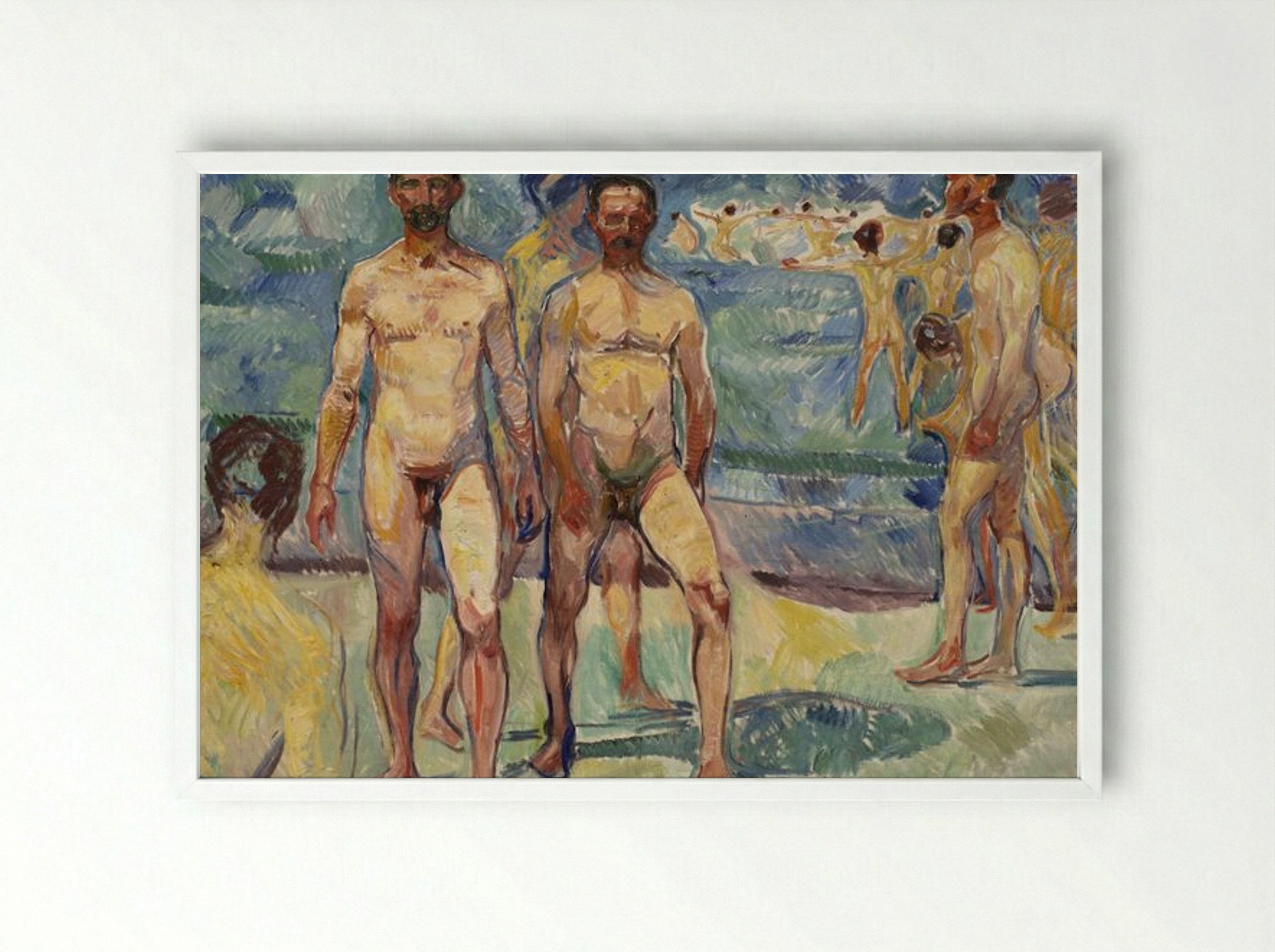 Bathing Men (Middle Age) - Edvard Munch - Framed Print White