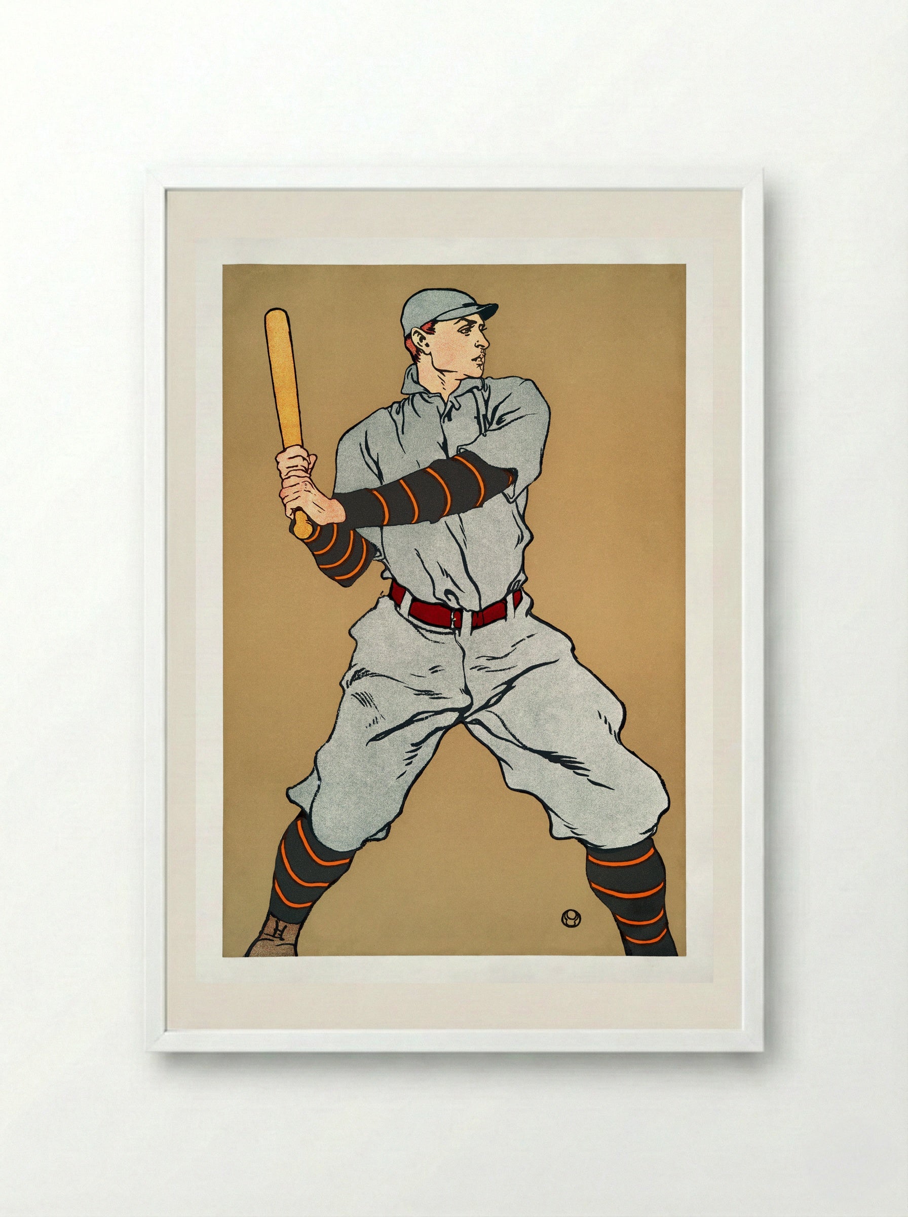 Baseball Player Holding a Bat - Edward Penfield - Framed Print White