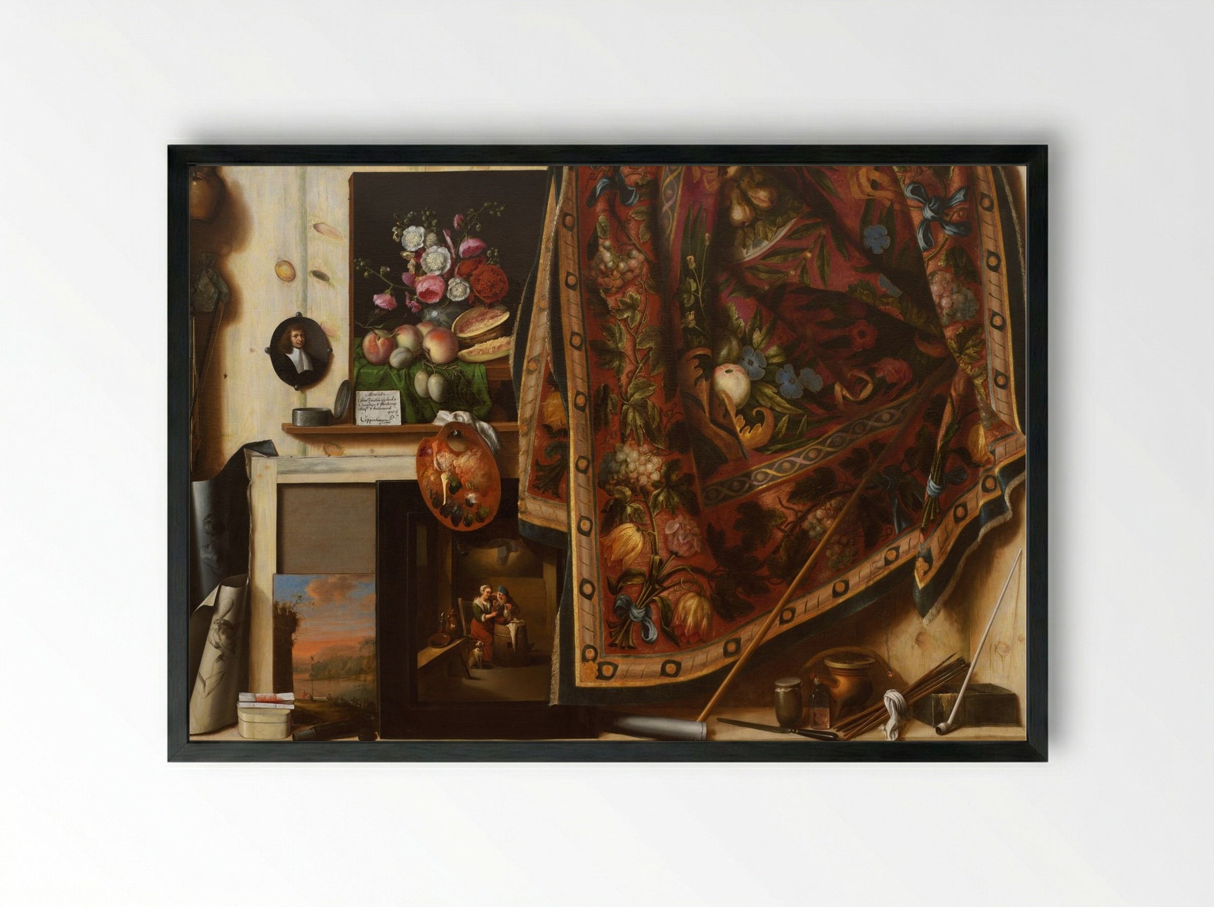 Trompe l'oeil. Cabinet from the Artist's Studio - Cornelis Norbertus Gysbrechts - Framed Print Black