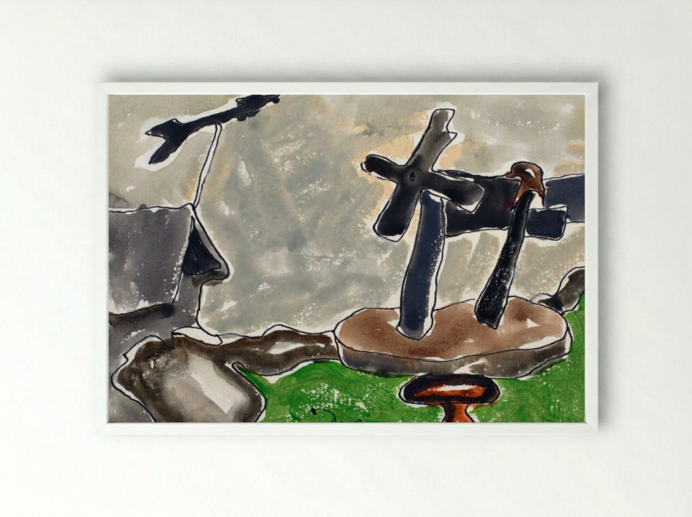 Landscape with Weather Vane - Arthur Dove - Framed Print White