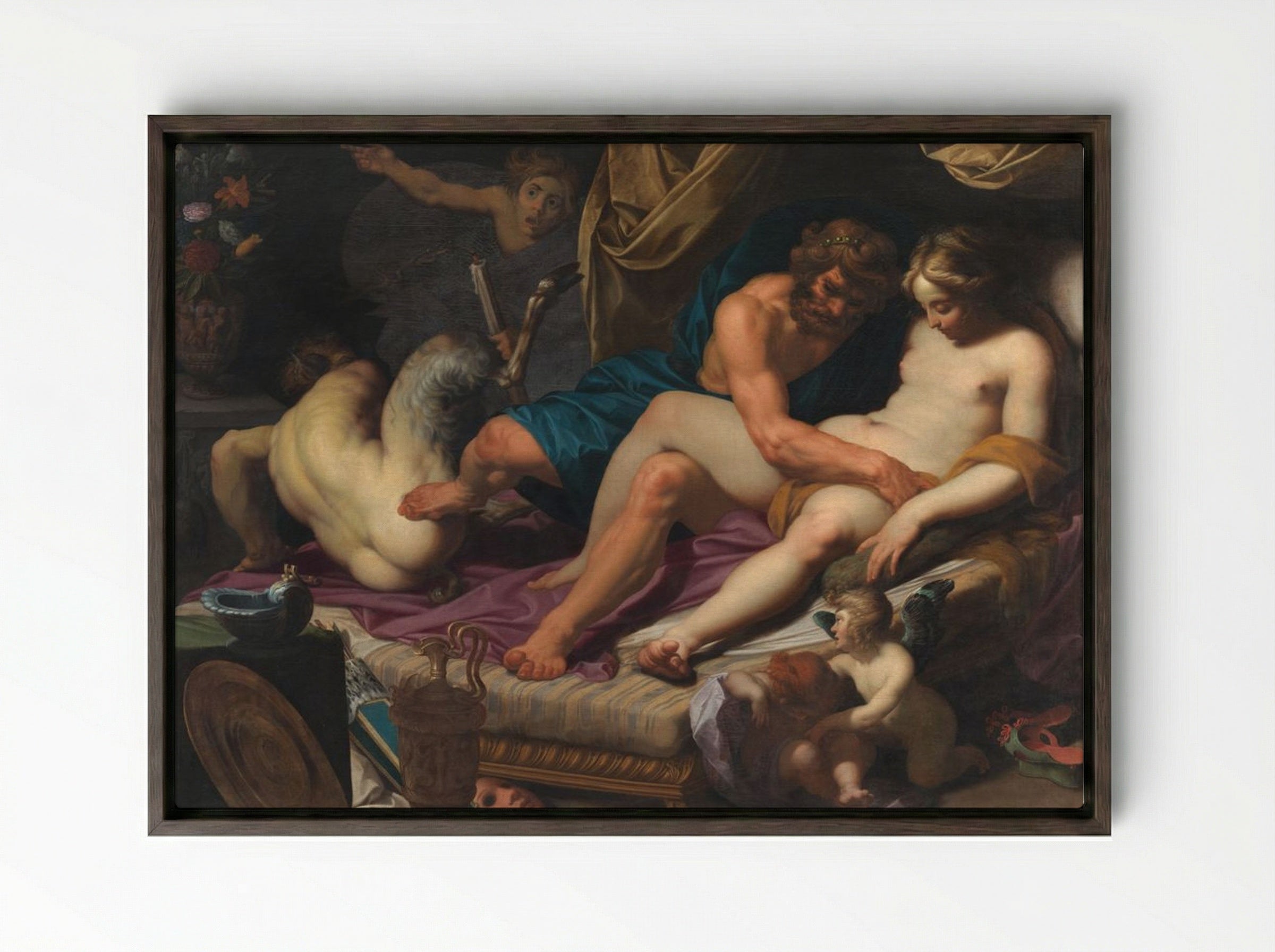 Jupiter and Antiope - Abraham Bloemaert - Framed Canvas Dark Wood