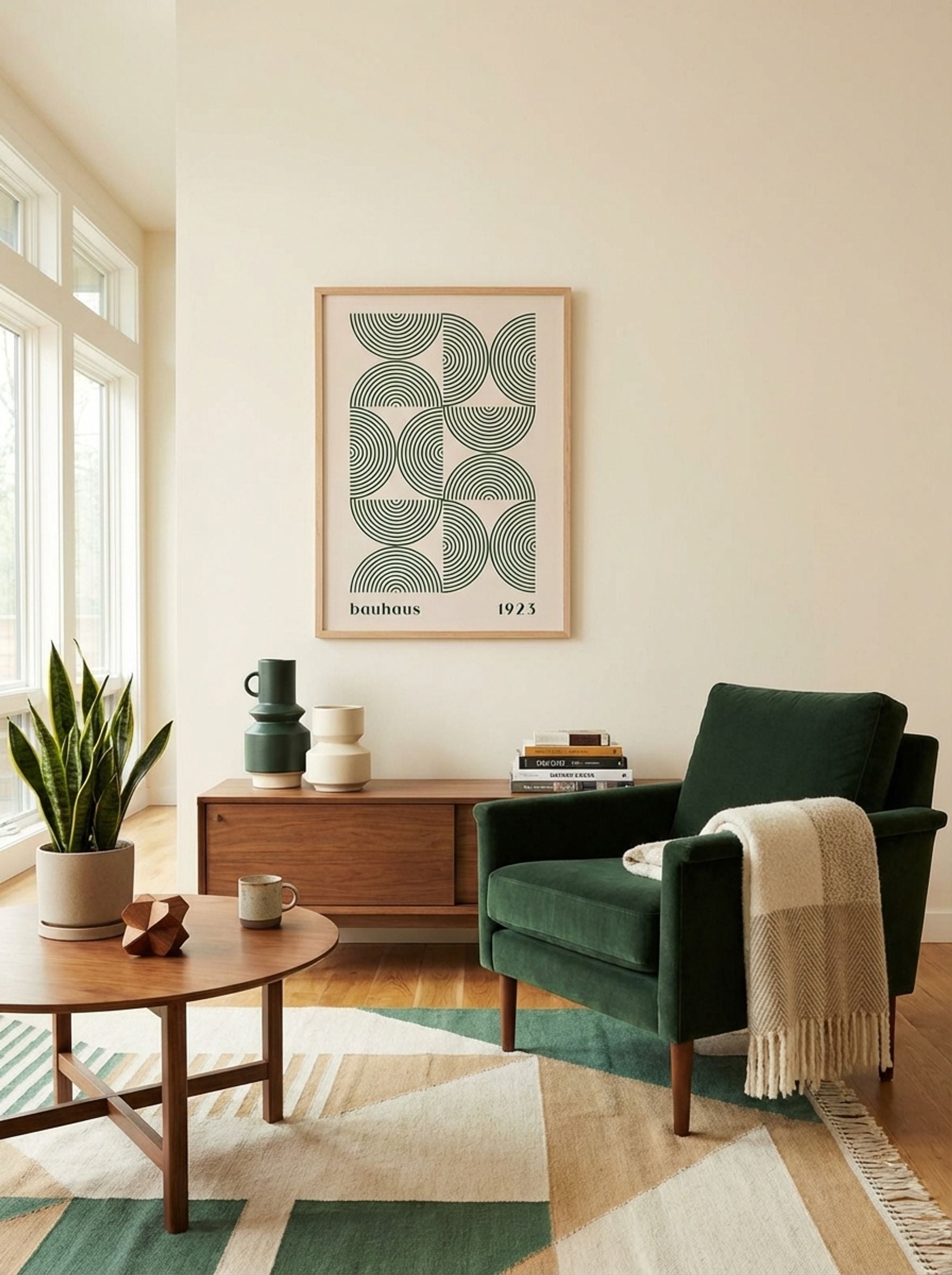 Bauhaus Halves & Lines – Green and Cream (1923) - Lifestyle