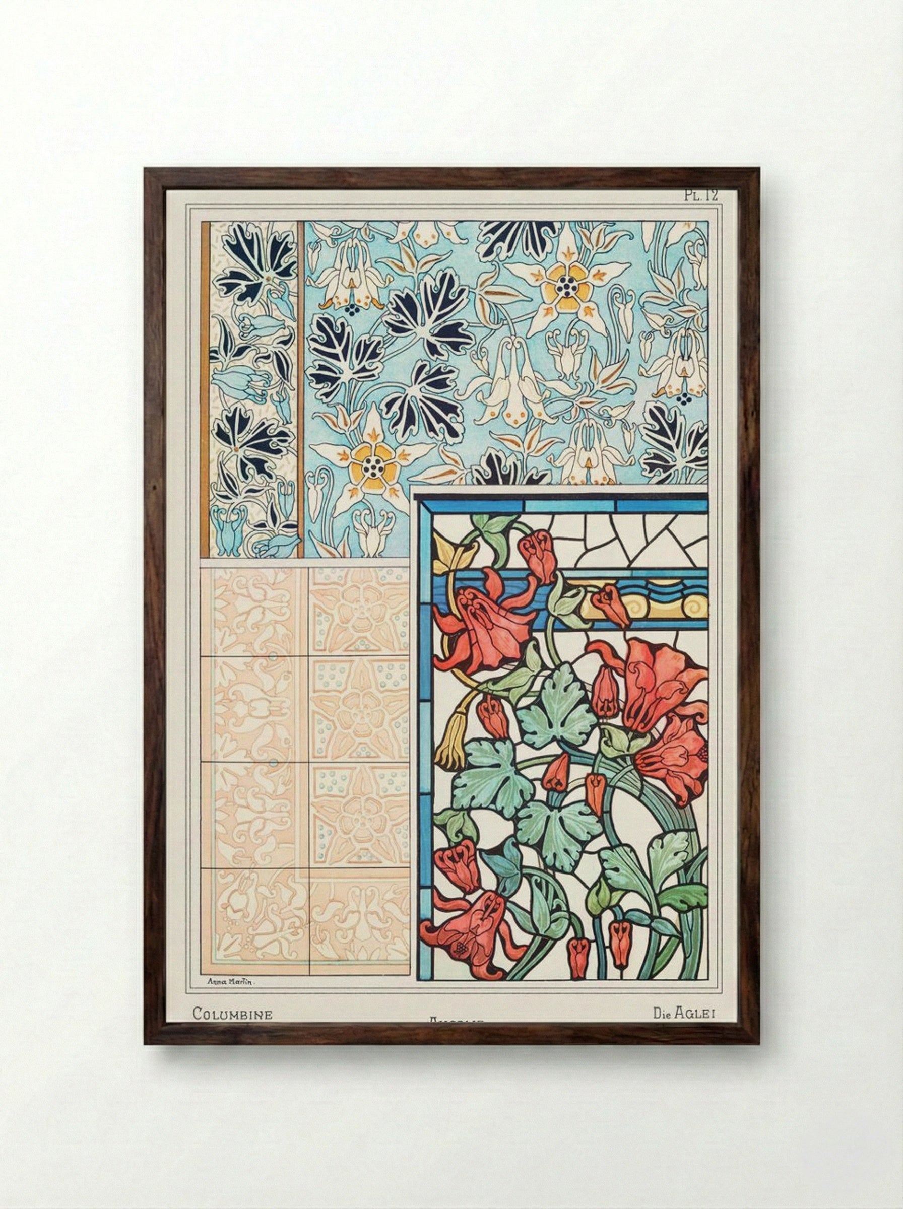 Ancolie (Columbine) from La Plante et ses Applications ornementales - Maurice Pillard Verneuil - Framed Print Dark Wood