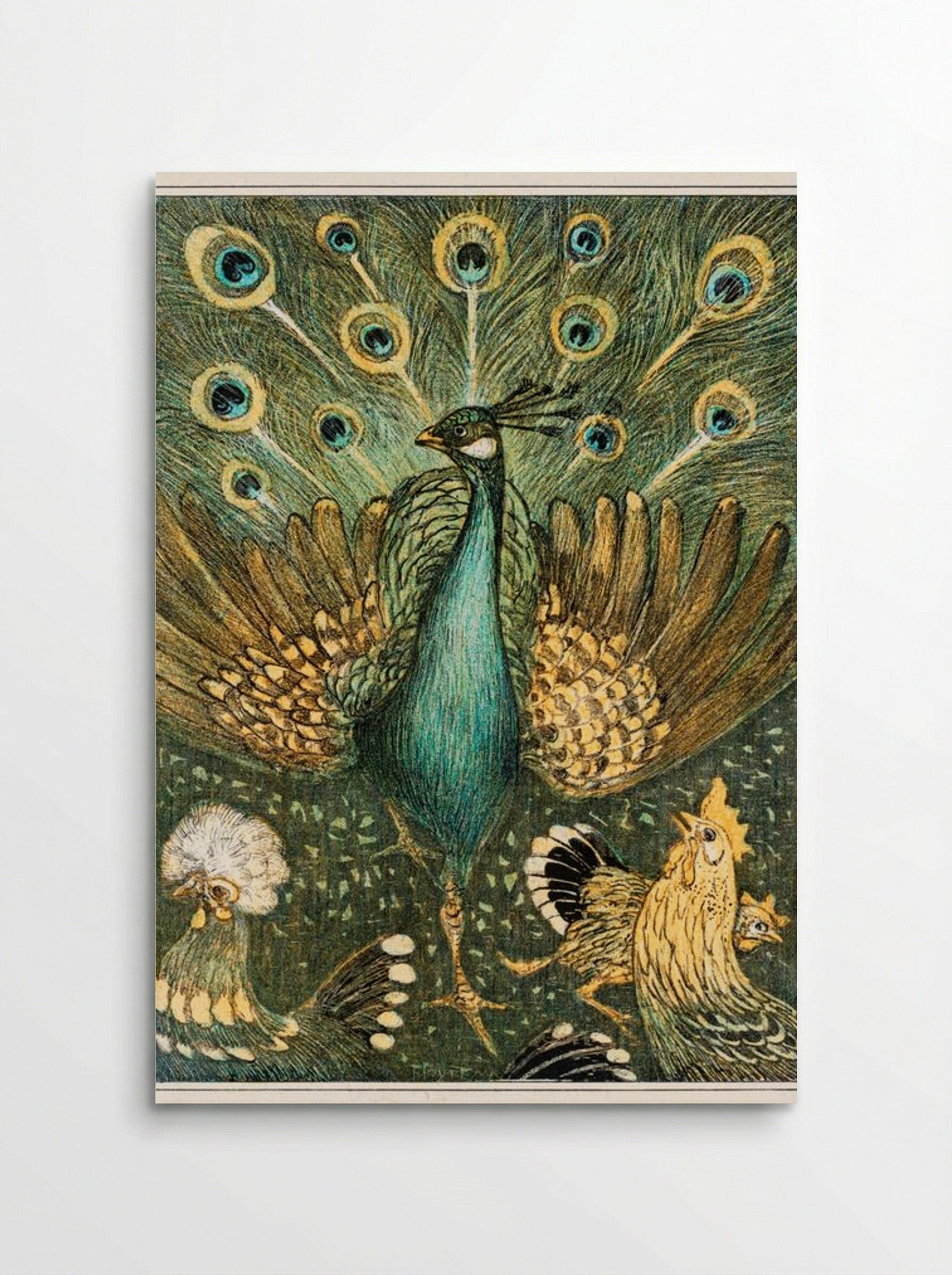 Peacock with Chickens - Theo van Hoytema - Poster