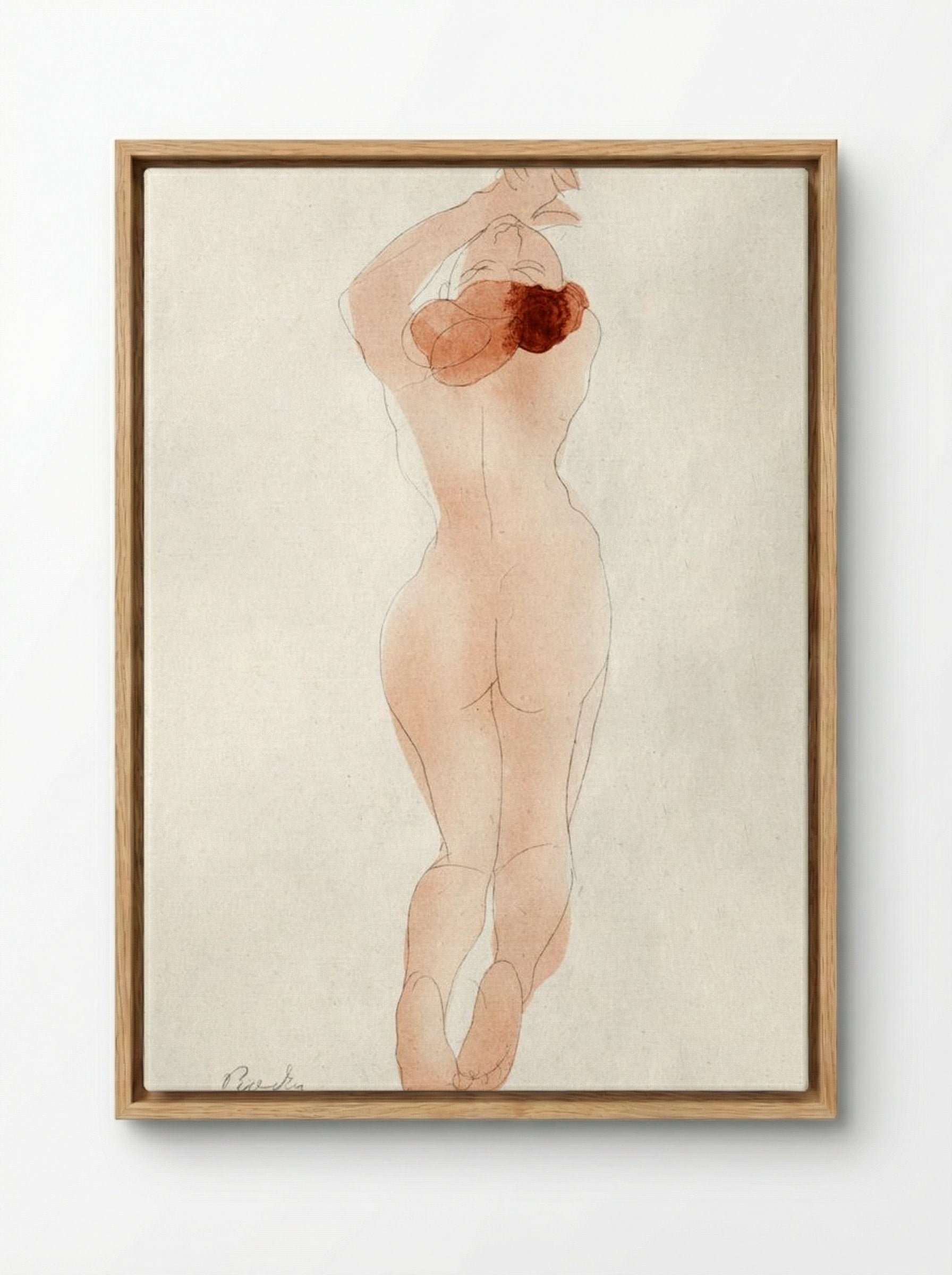 Naked Woman Showing Her Back - Auguste Rodin - Framed Canvas Wood