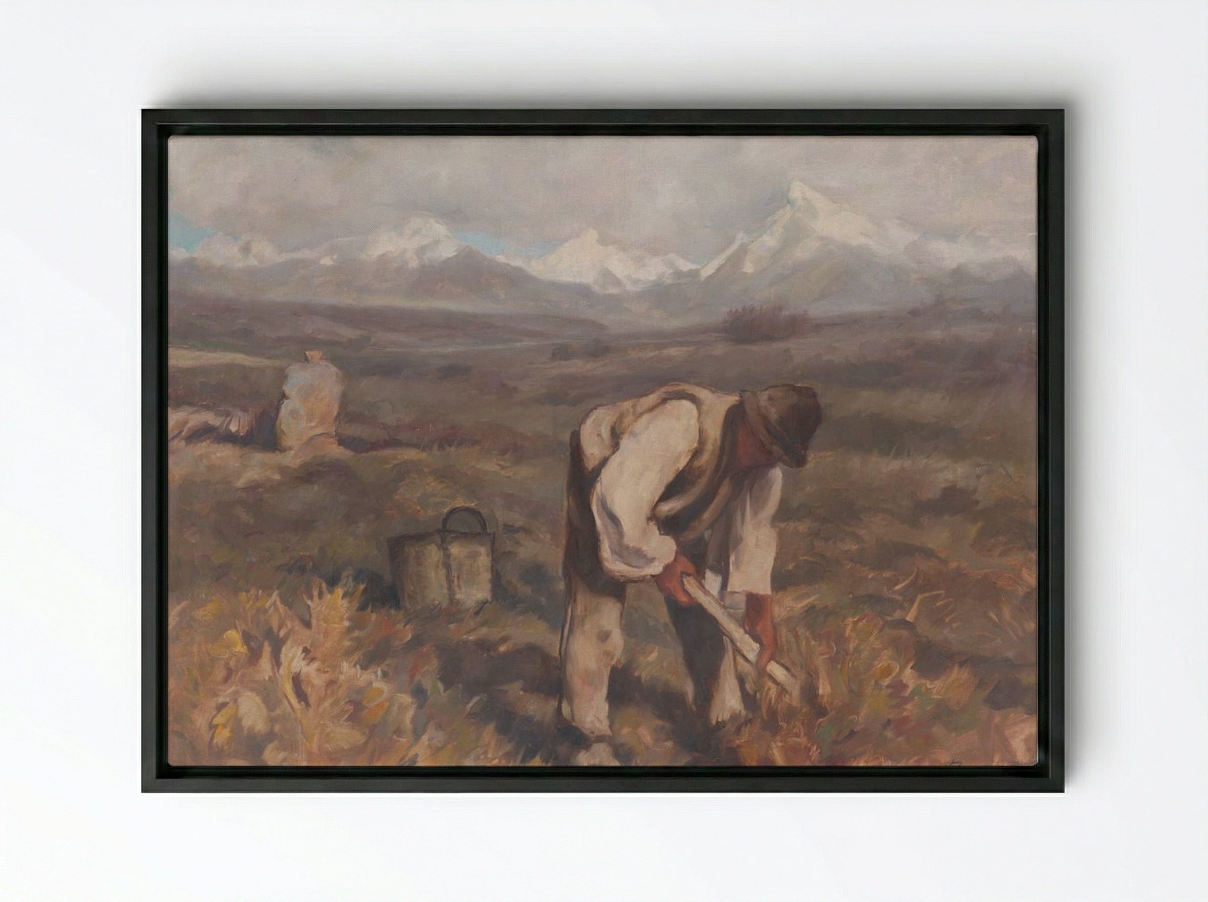 Autumn Work (Potato Digging) - Zolo Palugyay - Framed Canvas Black