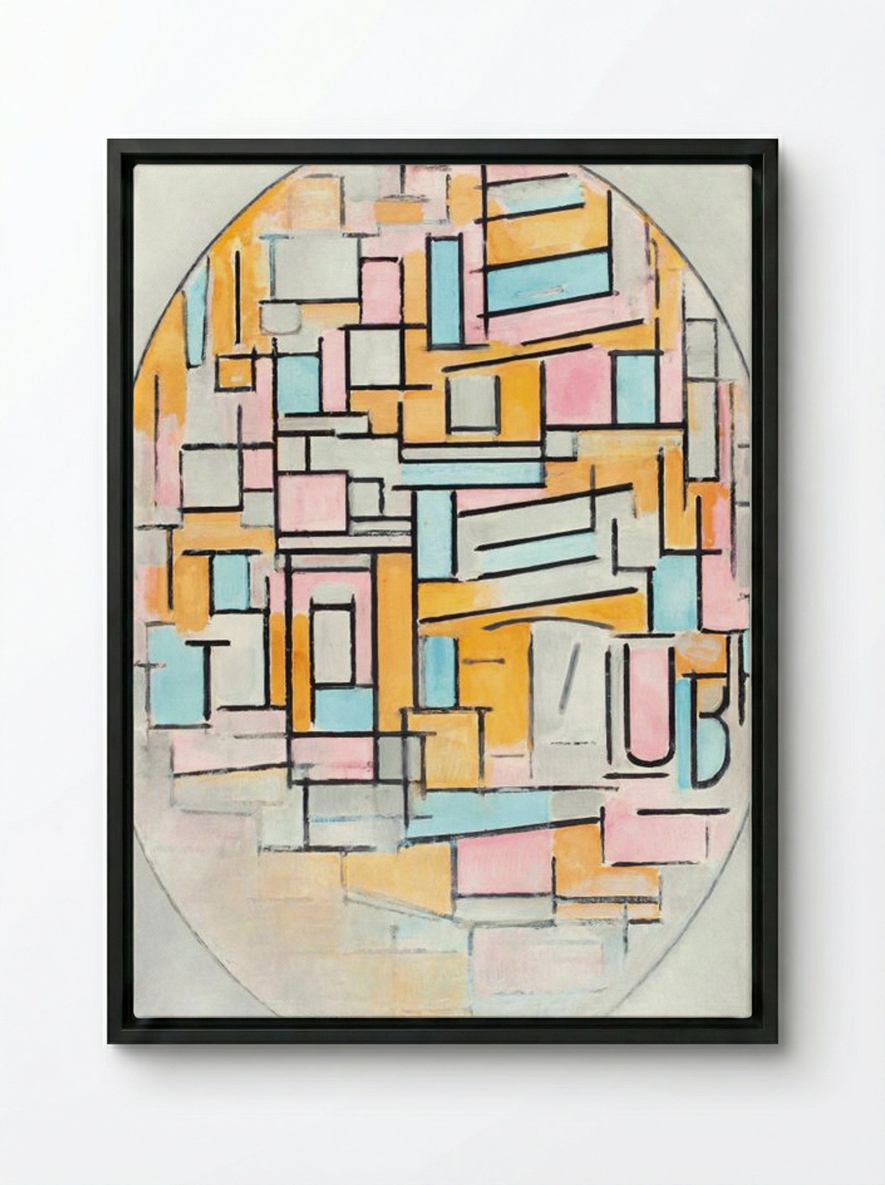 Composition with Oval in Color Planes II - Piet Mondrian - Framed Canvas Black