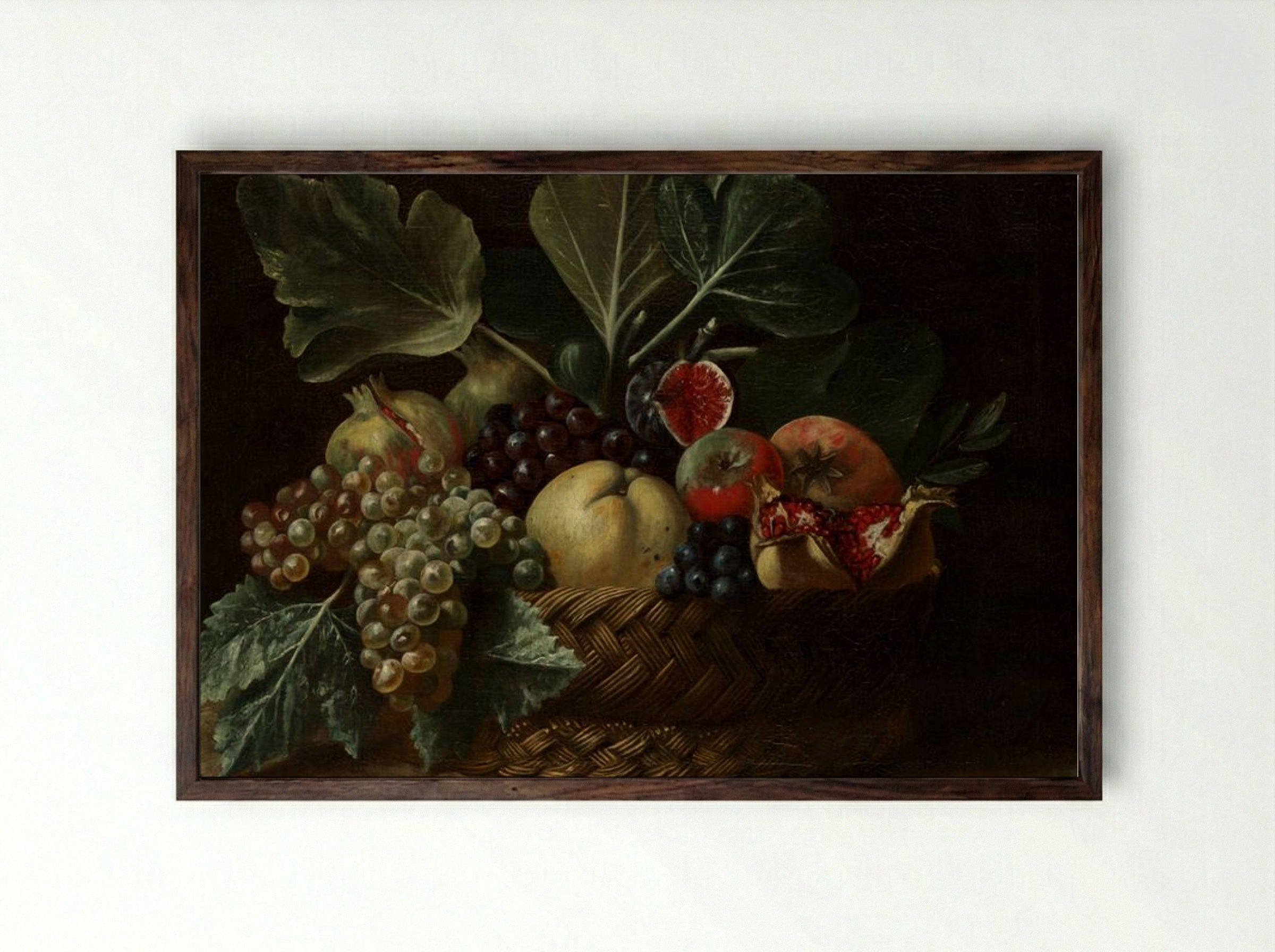 Basket of Fruit - Fine Art Print - Framed Print Dark Wood