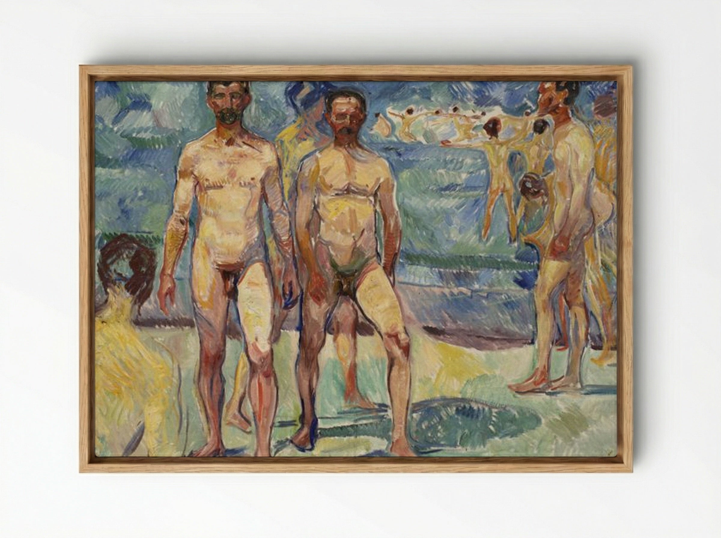 Bathing Men (Middle Age) - Edvard Munch - Framed Canvas Wood