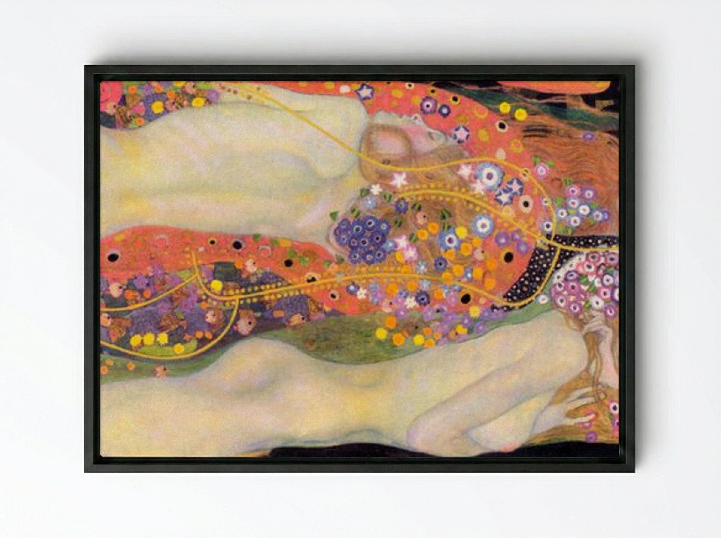 Water Serpents II - Gustav Klimt - Framed Canvas Black
