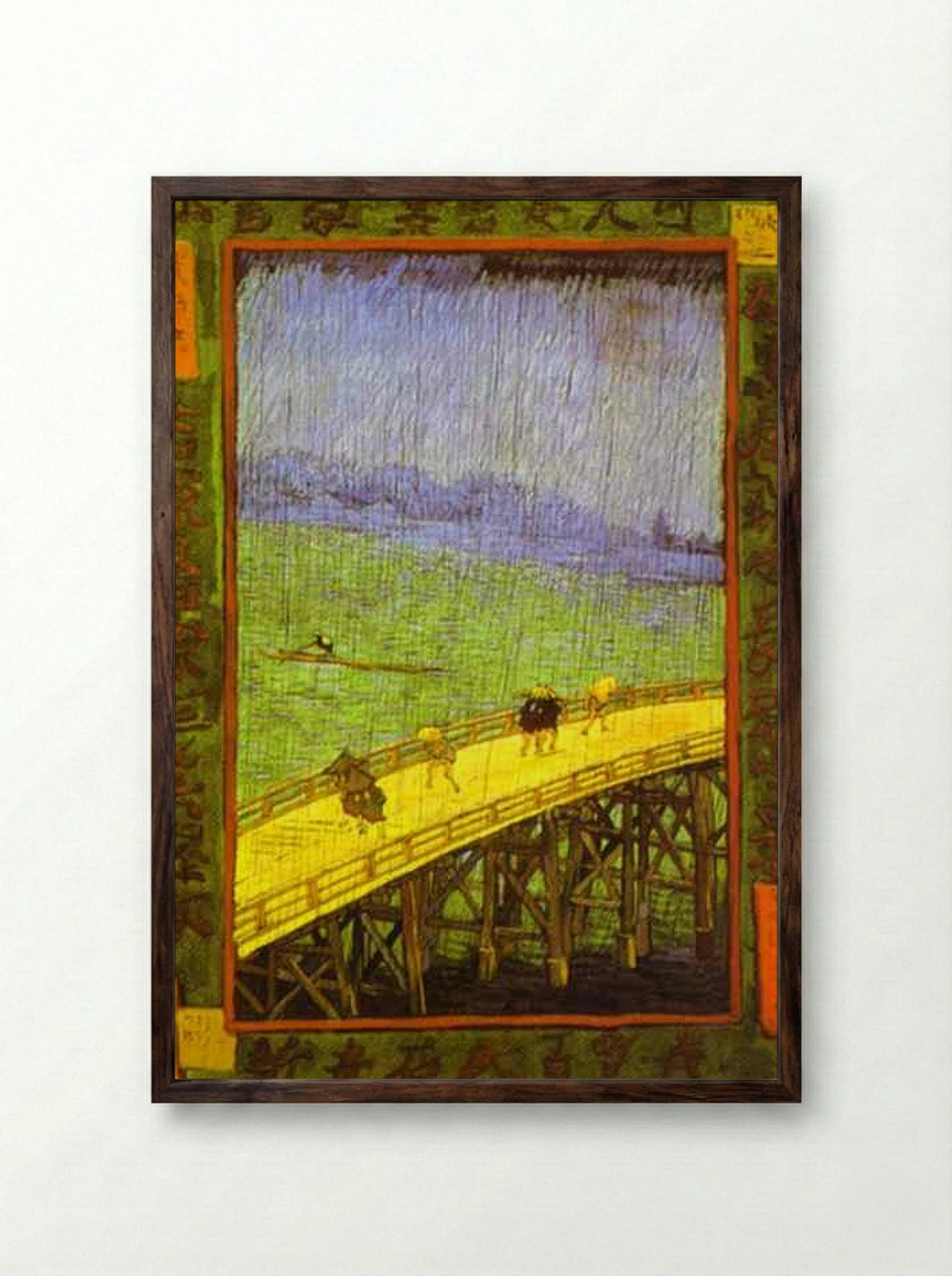 The Bridge in the Rain (after Hiroshige) - Vincent van Gogh - Framed Print Dark Wood