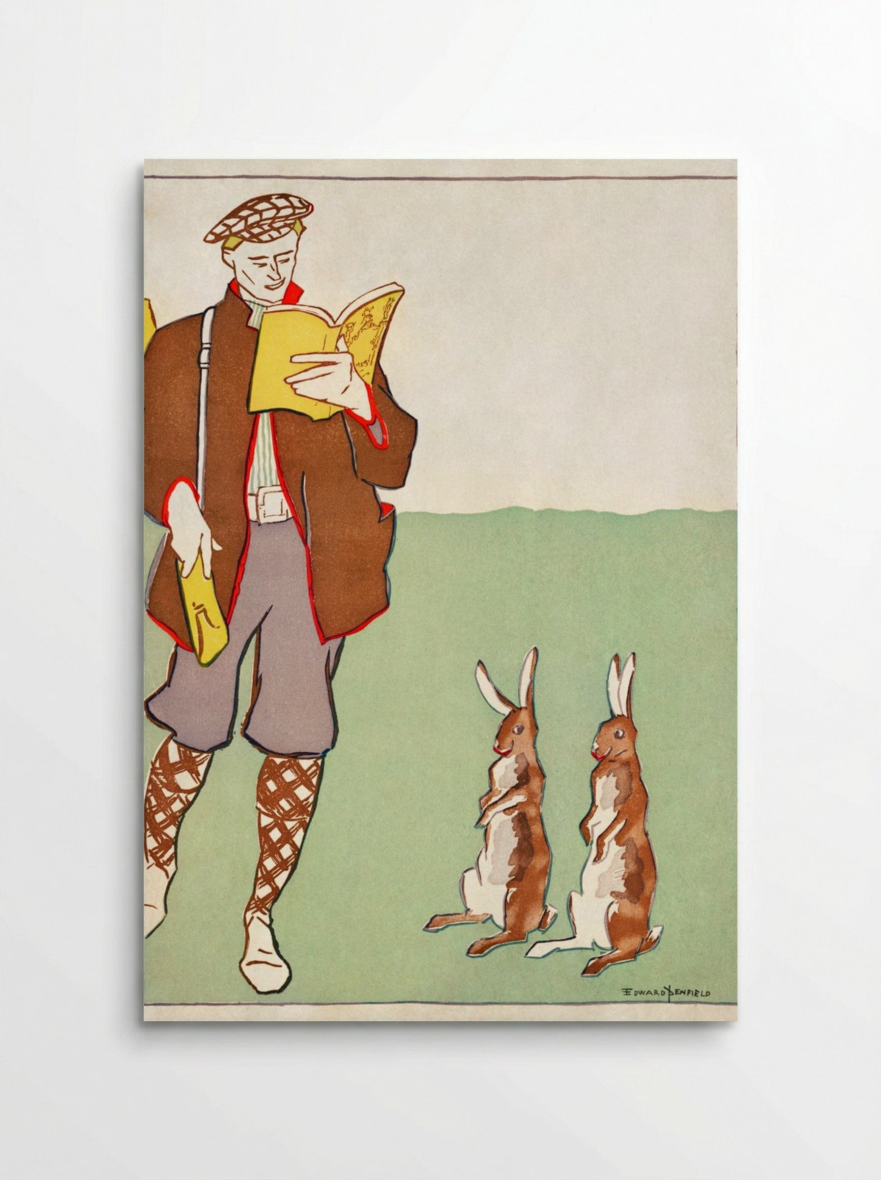 Man Reading a Book with Hares - Edward Penfield - Poster