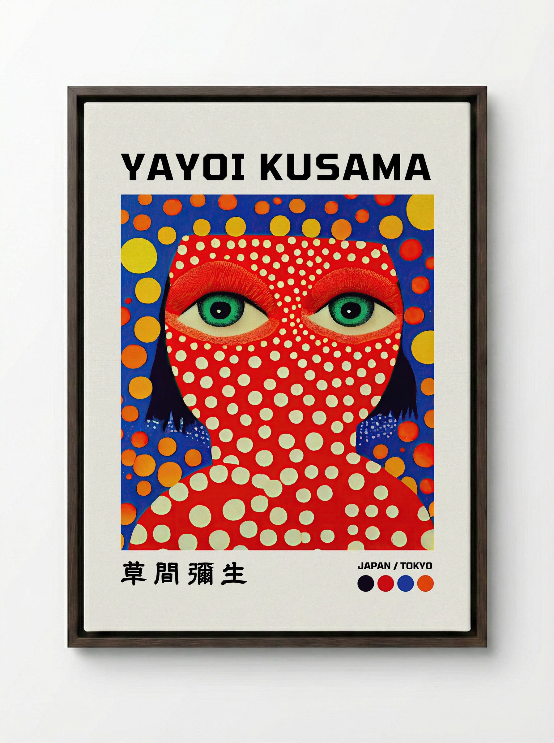Self-Portrait with Polka Dots - Yayoi Kusama - Framed Canvas Dark Wood