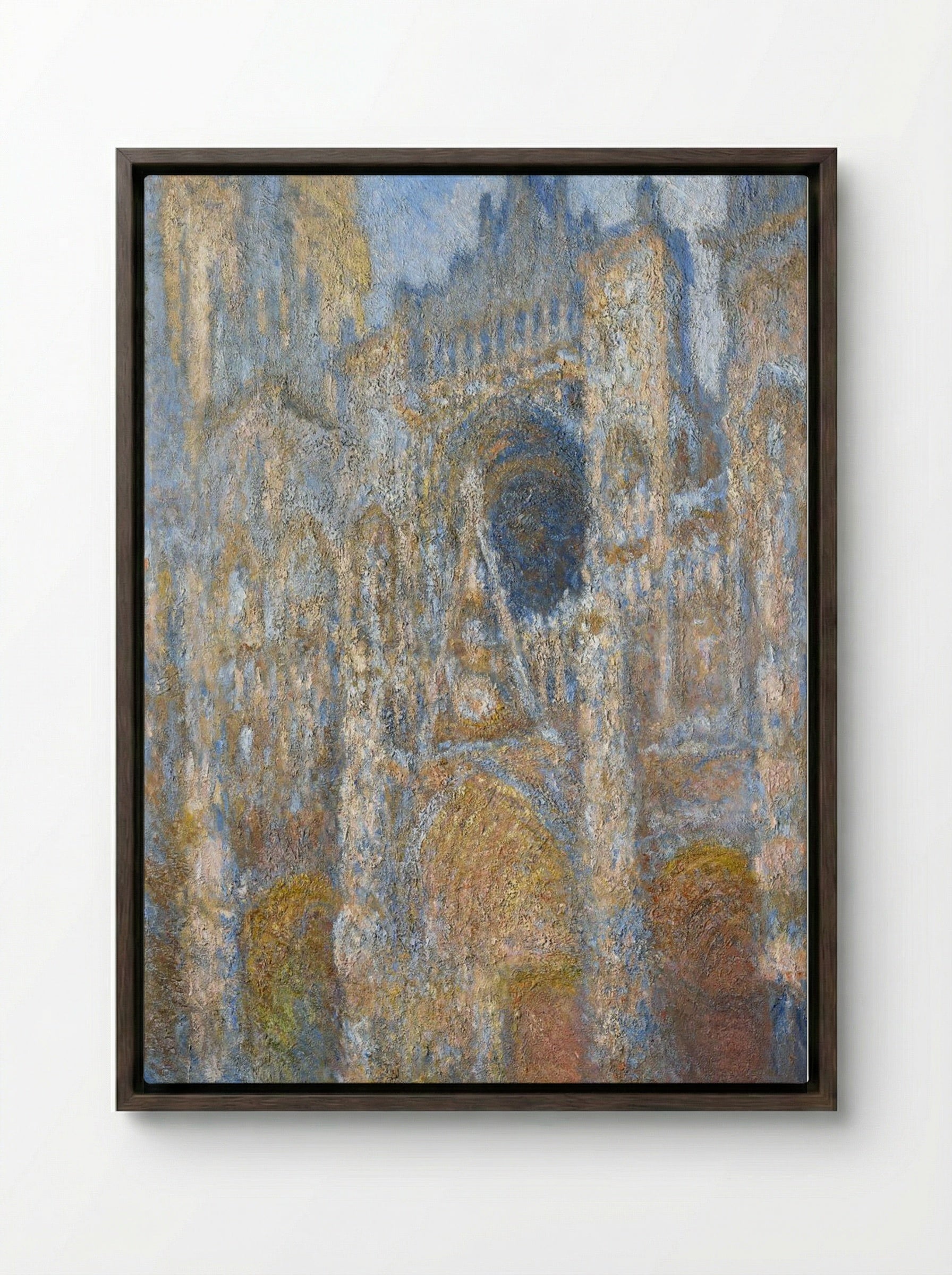 Rouen Cathedral, the Facade in Sunlight - Claude Monet - Framed Canvas Dark Wood