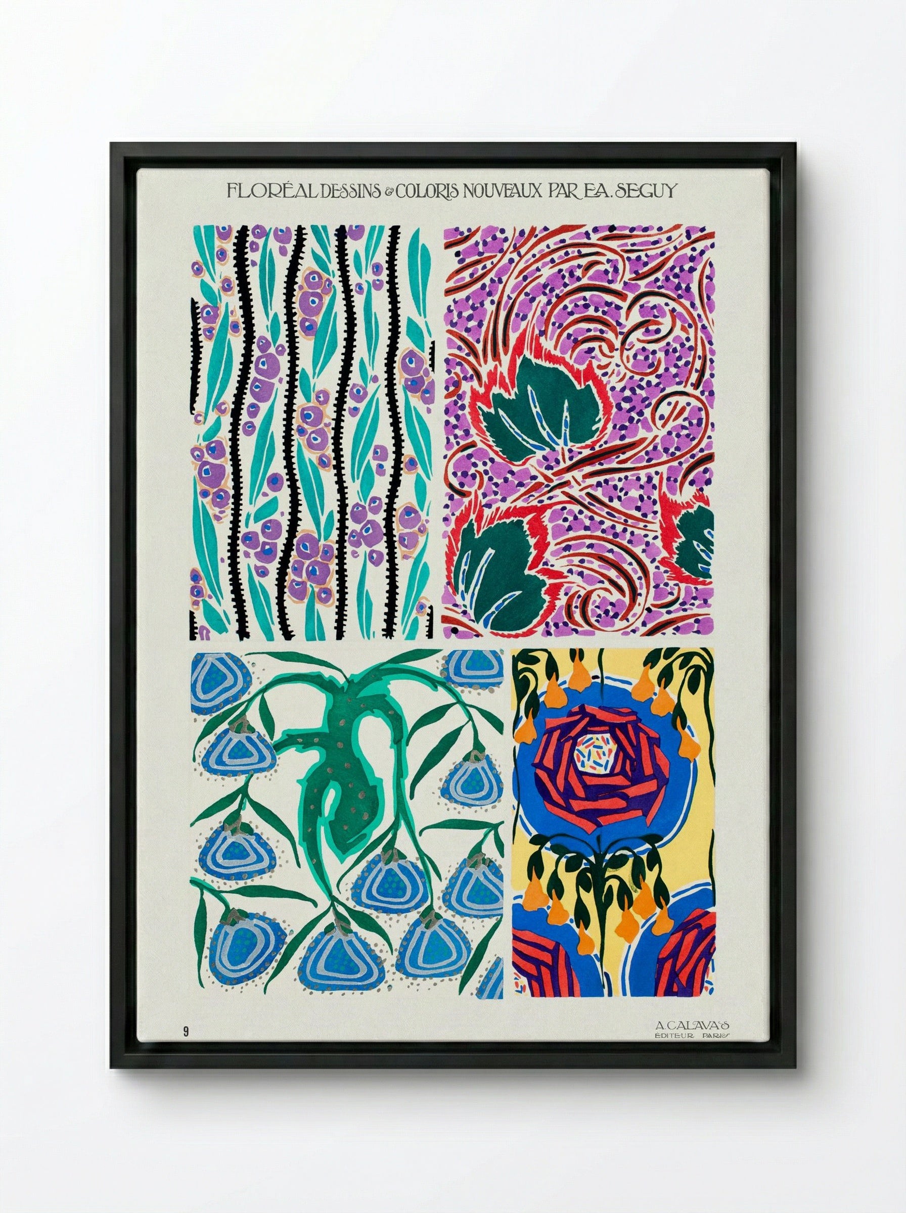 Floréal: Dessins et Coloris Nouveaux - Émile-Allain Séguy - Framed Canvas Black