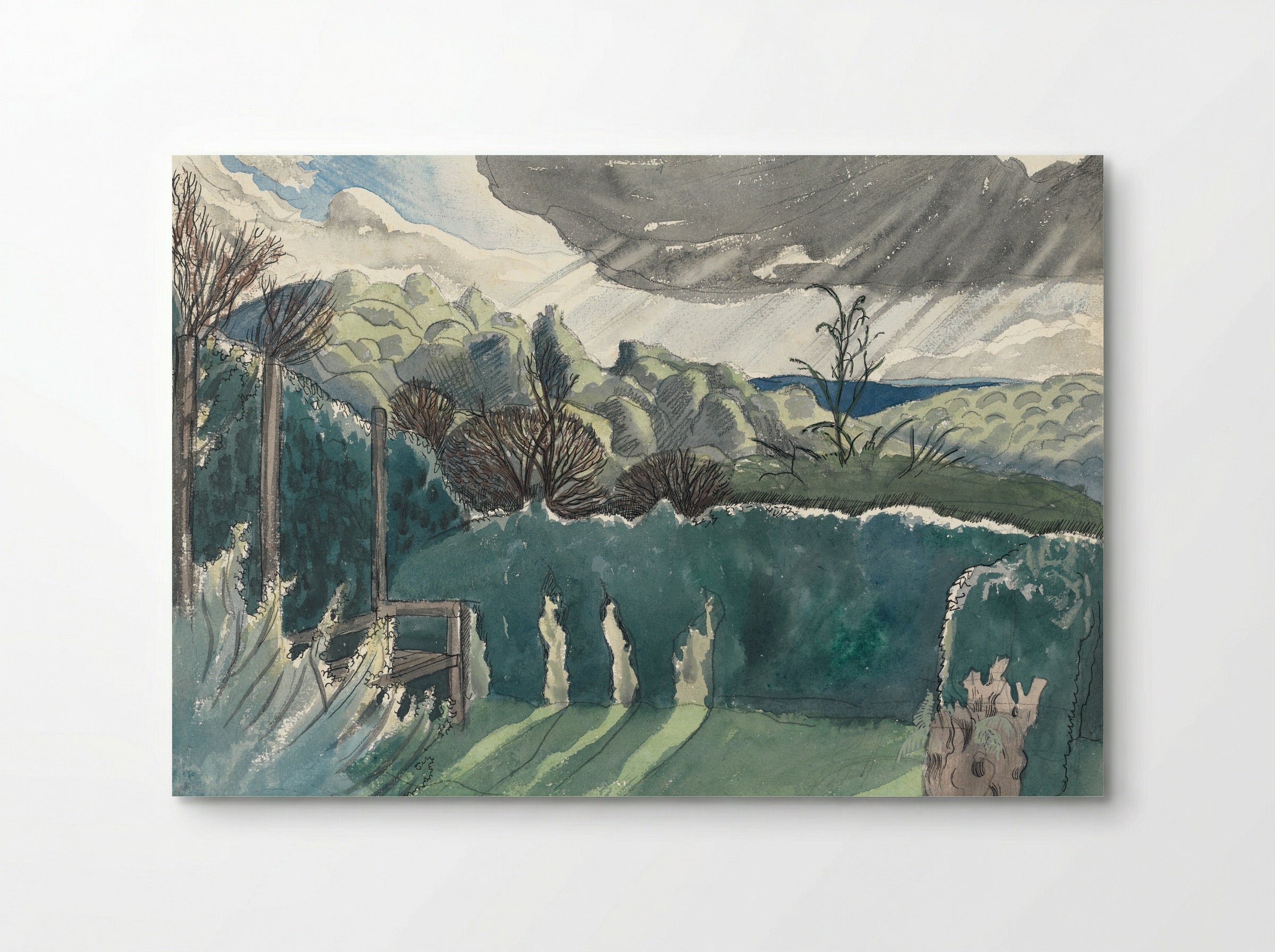 Landscape with Hedge and Distant Hills - Paul Nash - Poster
