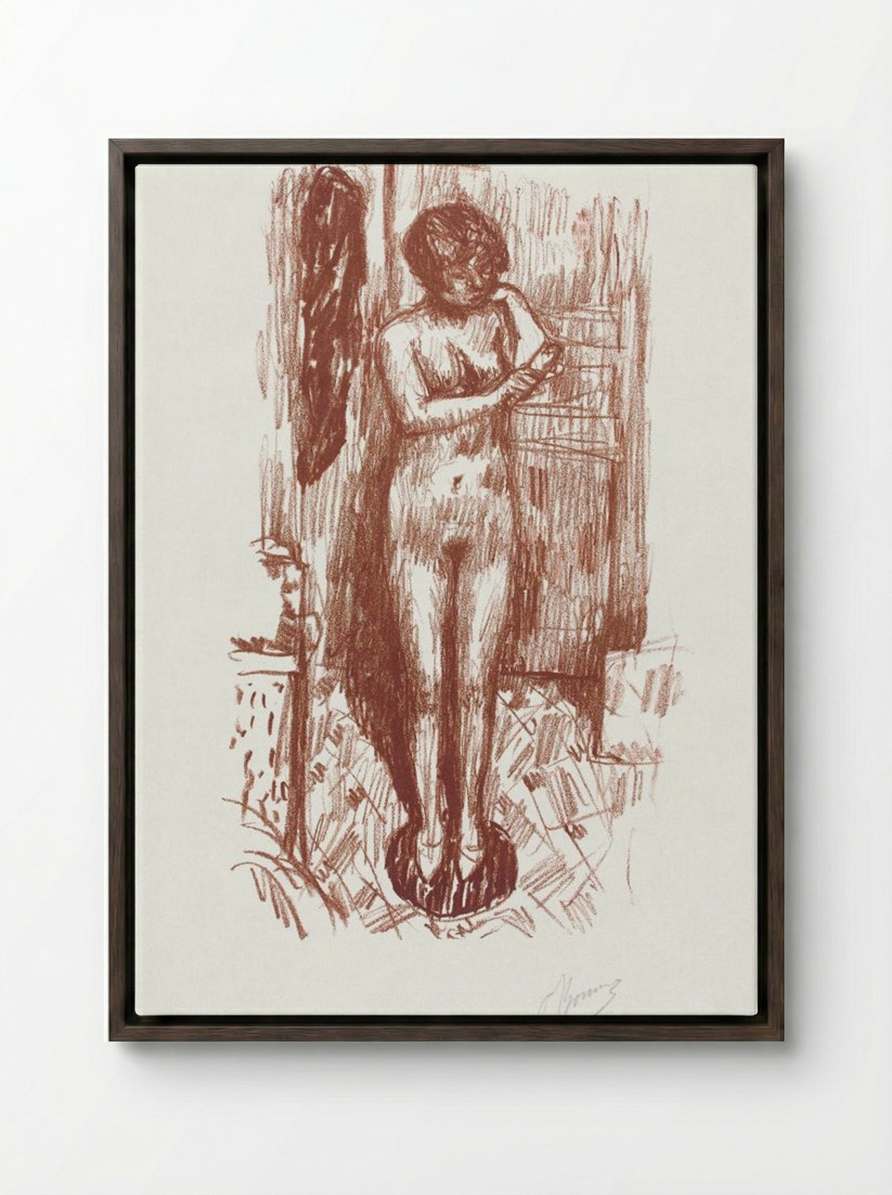 Standing Naked Woman Washing Herself - Pierre Bonnard - Framed Canvas Dark Wood