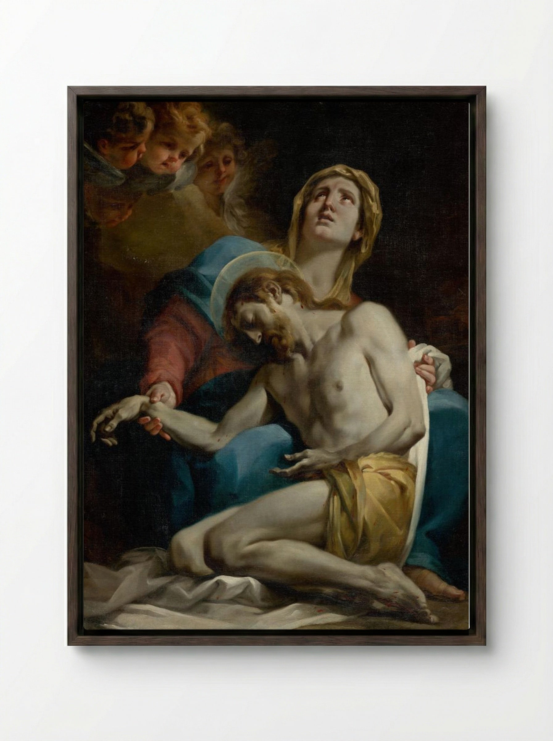 Pietà - Corrado Giaquinto - Framed Canvas Dark Wood