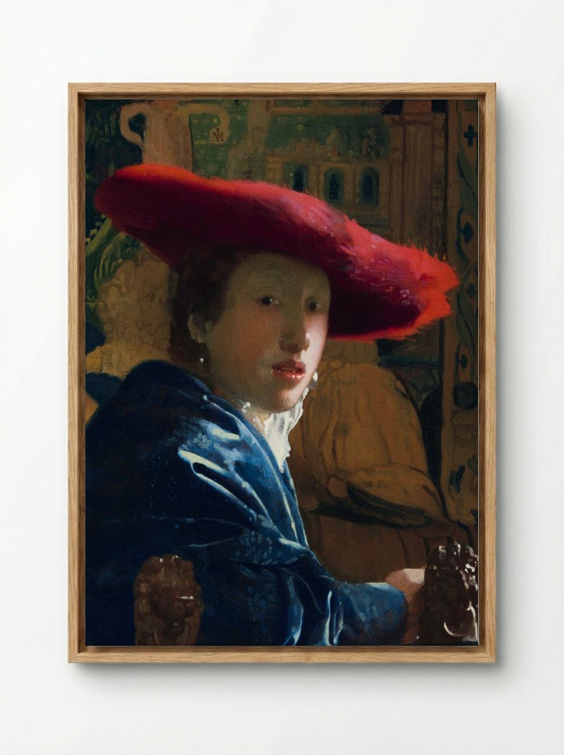 Girl with a Red Hat - Johannes Vermeer - Framed Canvas Wood